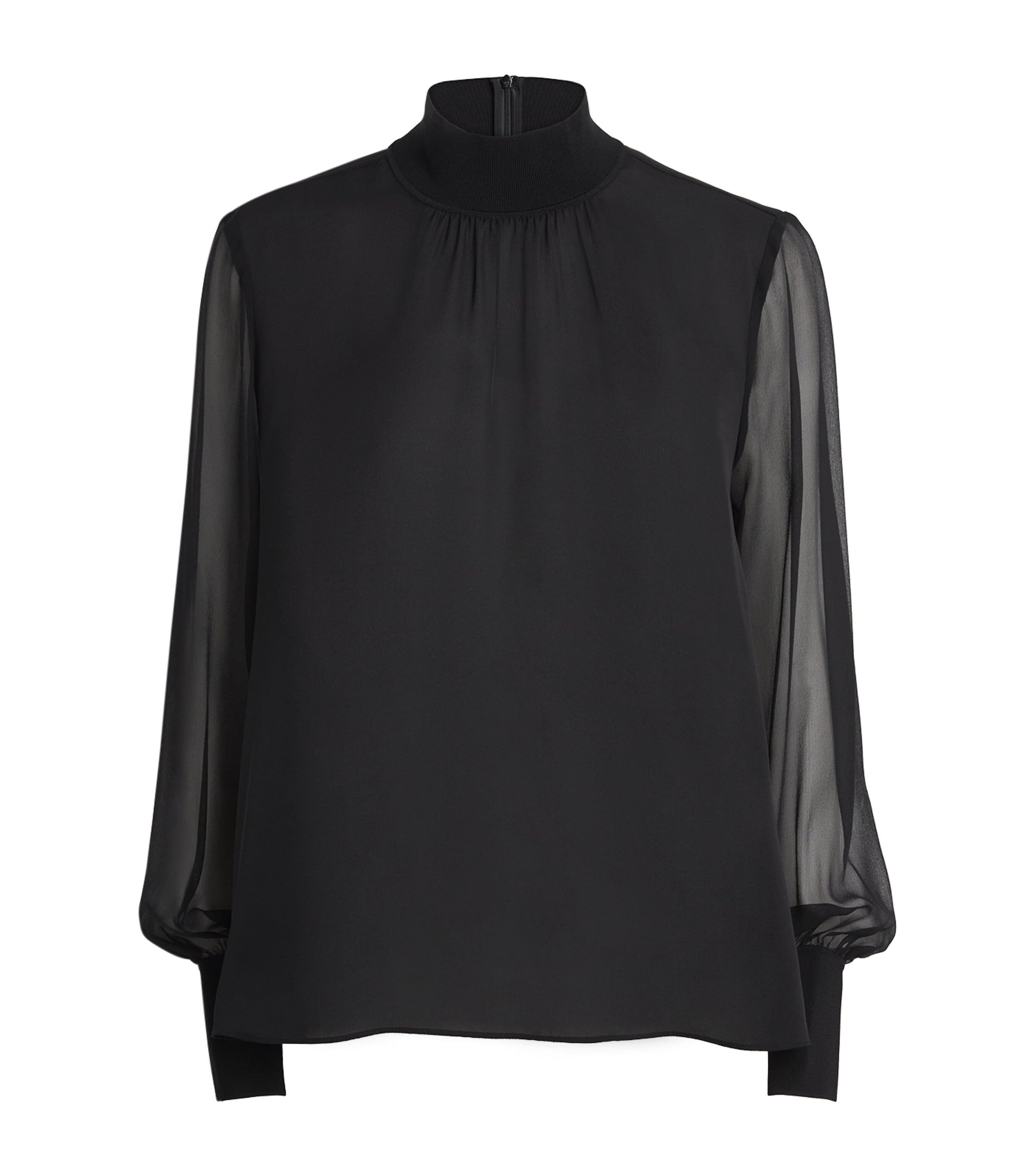 Me+em Silk Sheer-sleeve Blouse In Black