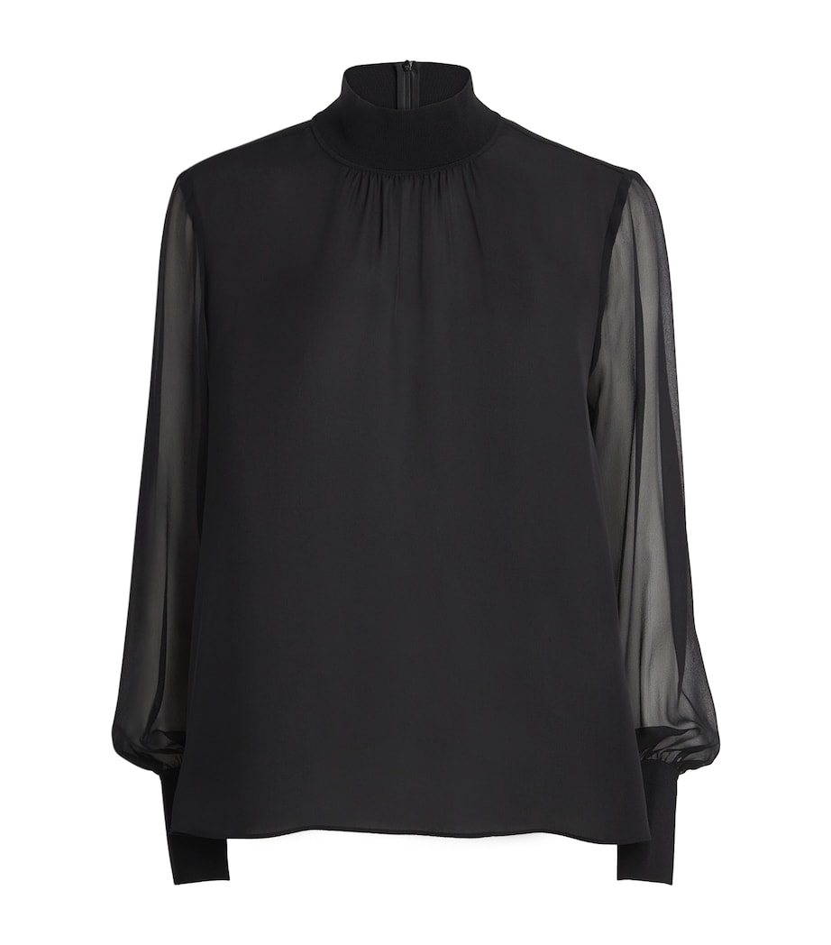 Silk Sheer-Sleeve Blouse BLACK Image 1