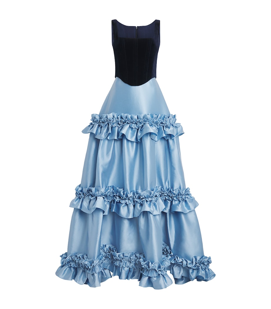 Costarellos Womens Velvet Bustier Gown Blue Image 1