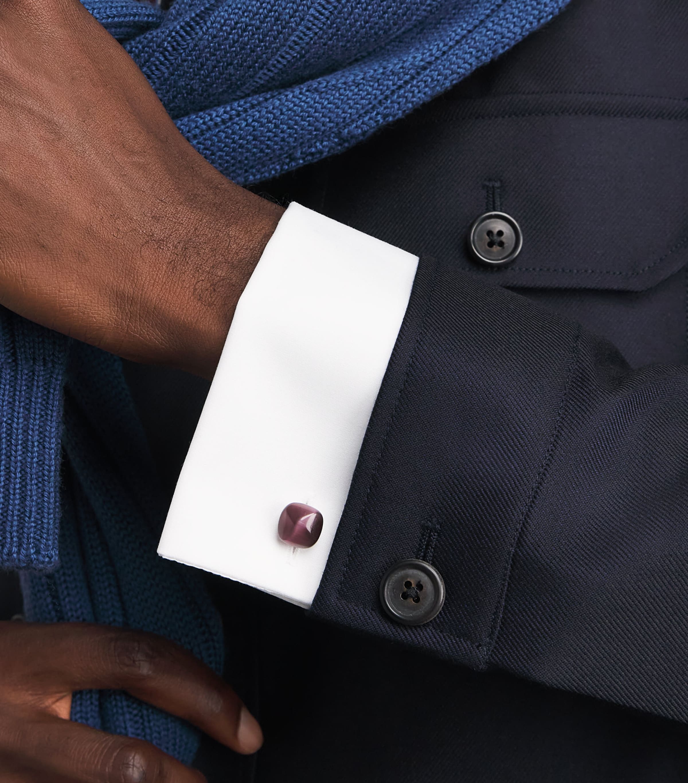 Babette Wasserman Rhodium-Plated Cat’s Eye Twist Square Cufflinks Purple Image 2