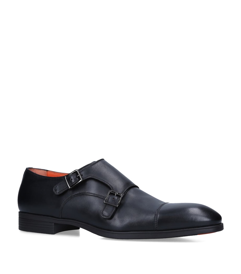 Leather New Simon Double Monk Shoes BLACK Image 1
