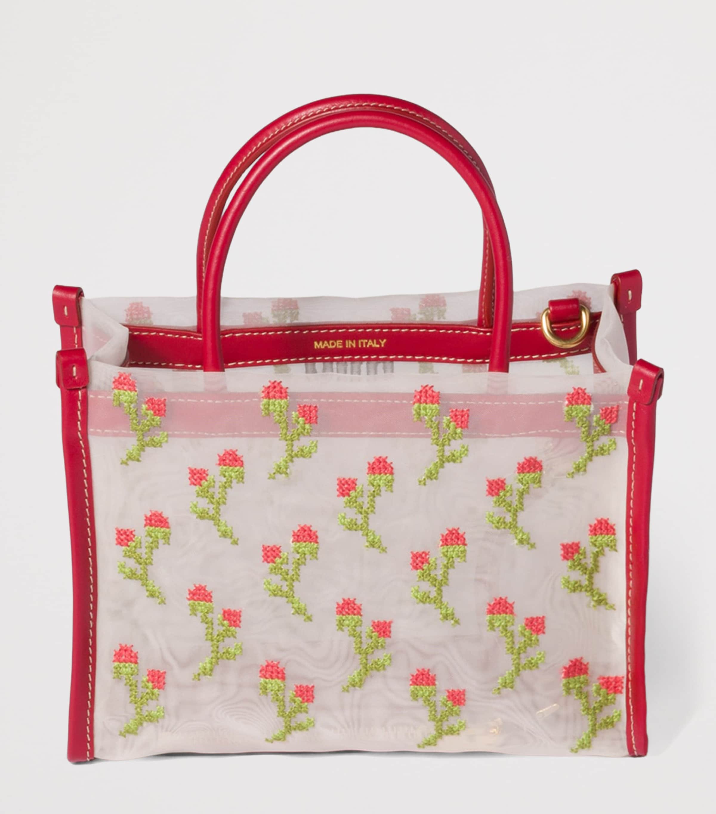 Miu Miu Embroidered Mesh Top-Handle Bag Red Image 3