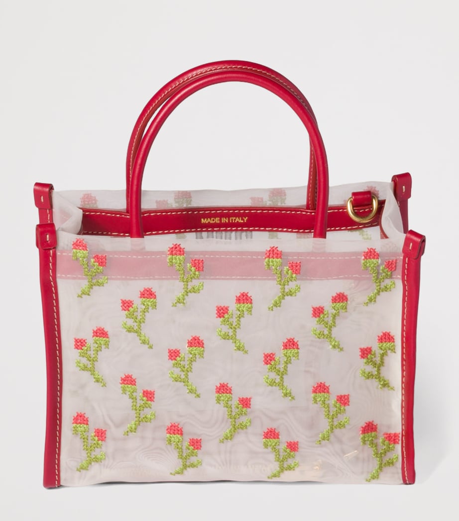 Miu Miu Embroidered Mesh Top-Handle Bag Red Image 3