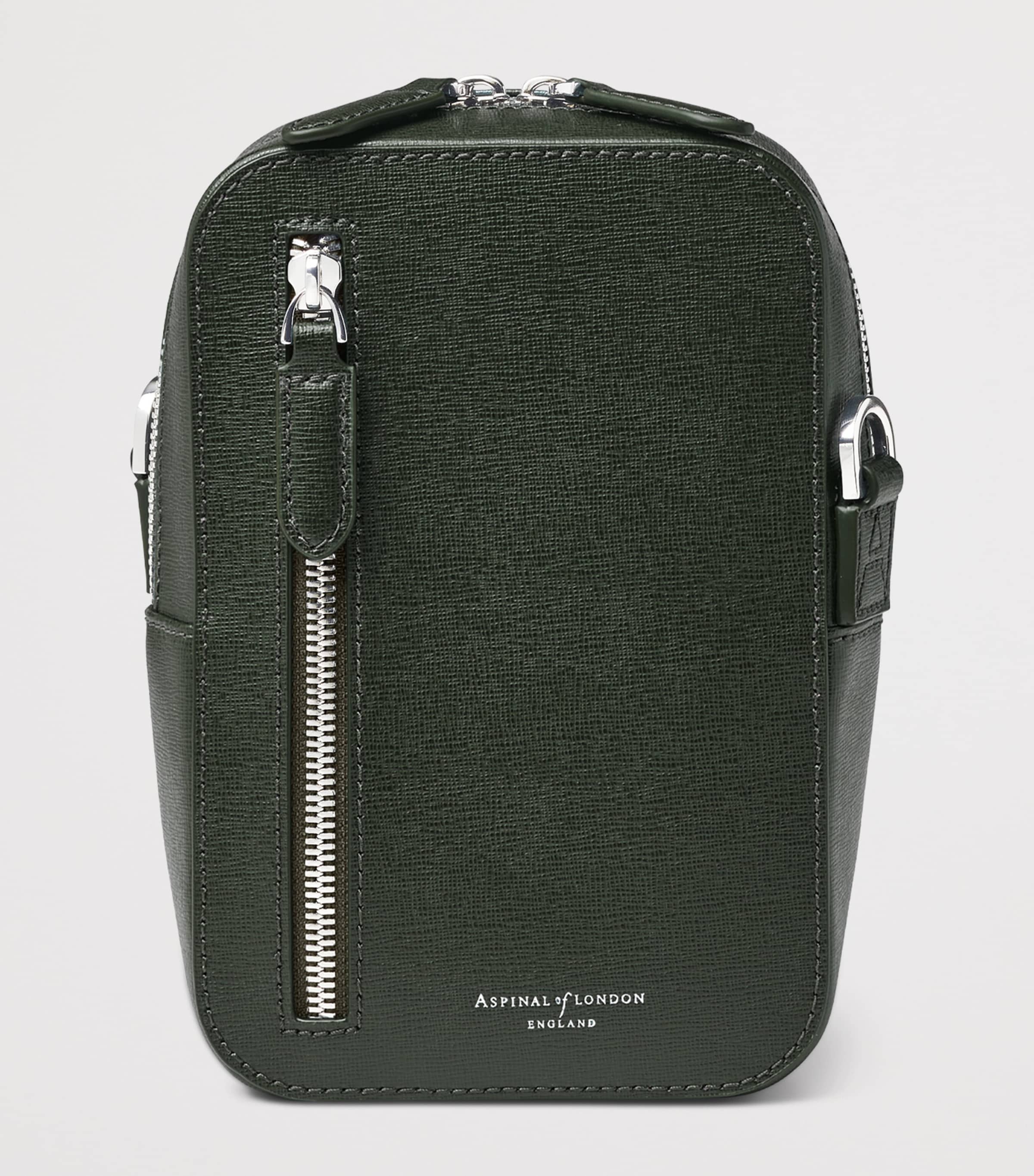 Aspinal Of London Leather Reporter North South Cross-Body Bag Forestgreen Image 2