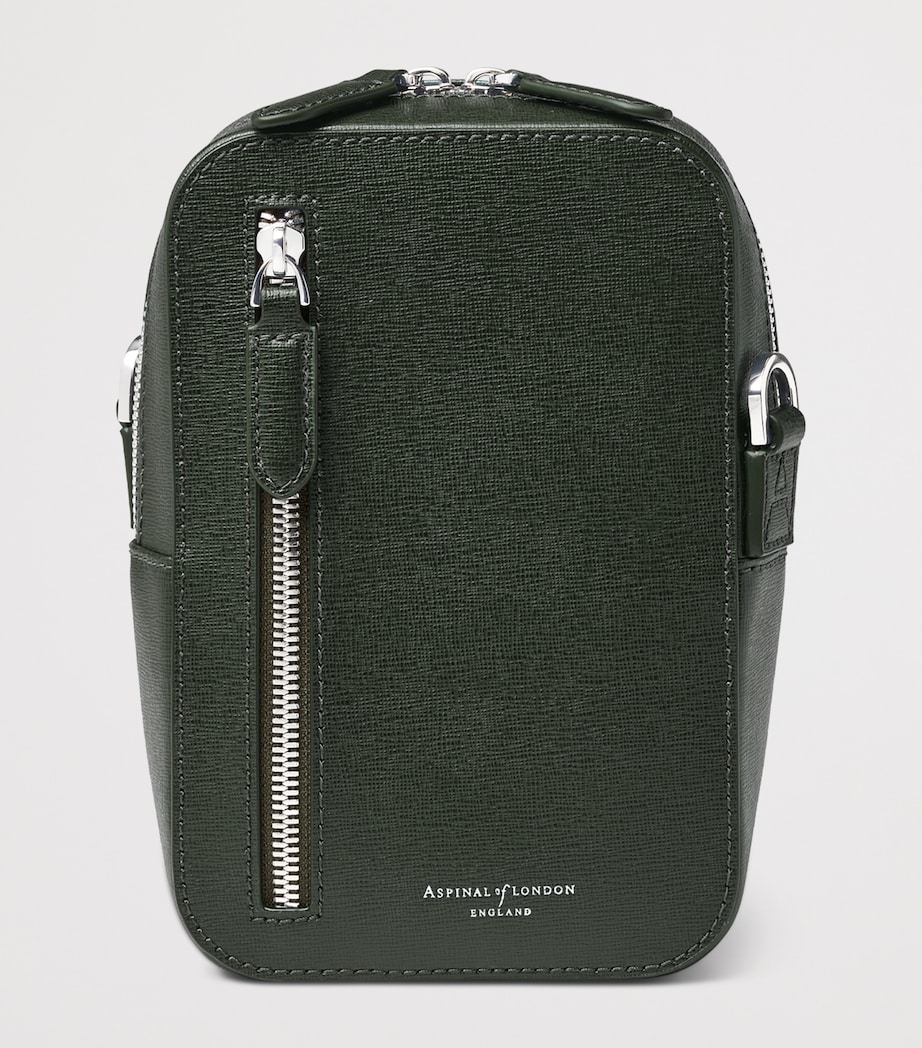 Aspinal Of London Leather Reporter North South Cross-Body Bag Forestgreen Image 2