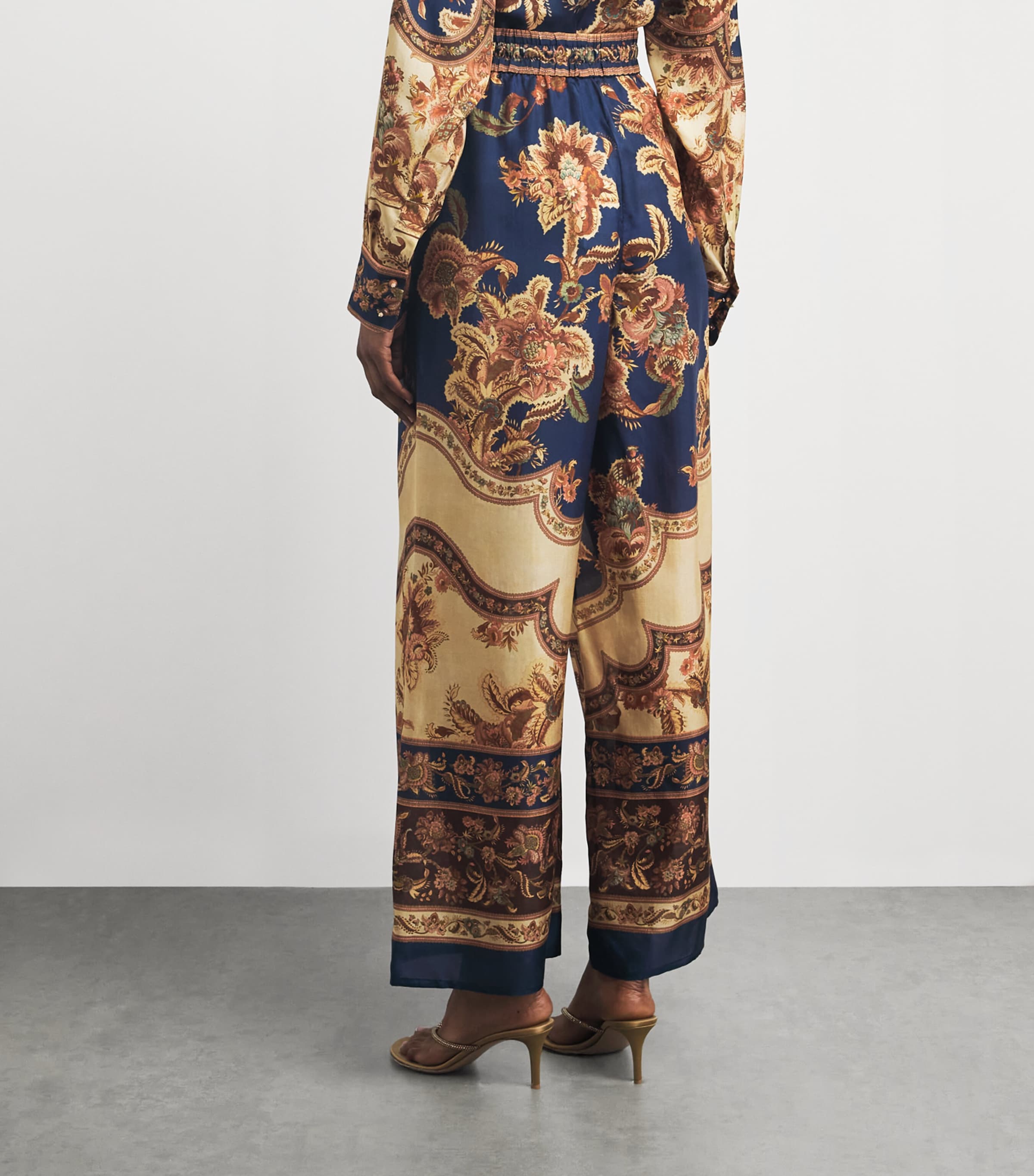 Zimmermann Womens Silk Printed Aster Trousers Njco Navy Jacobean Image 5