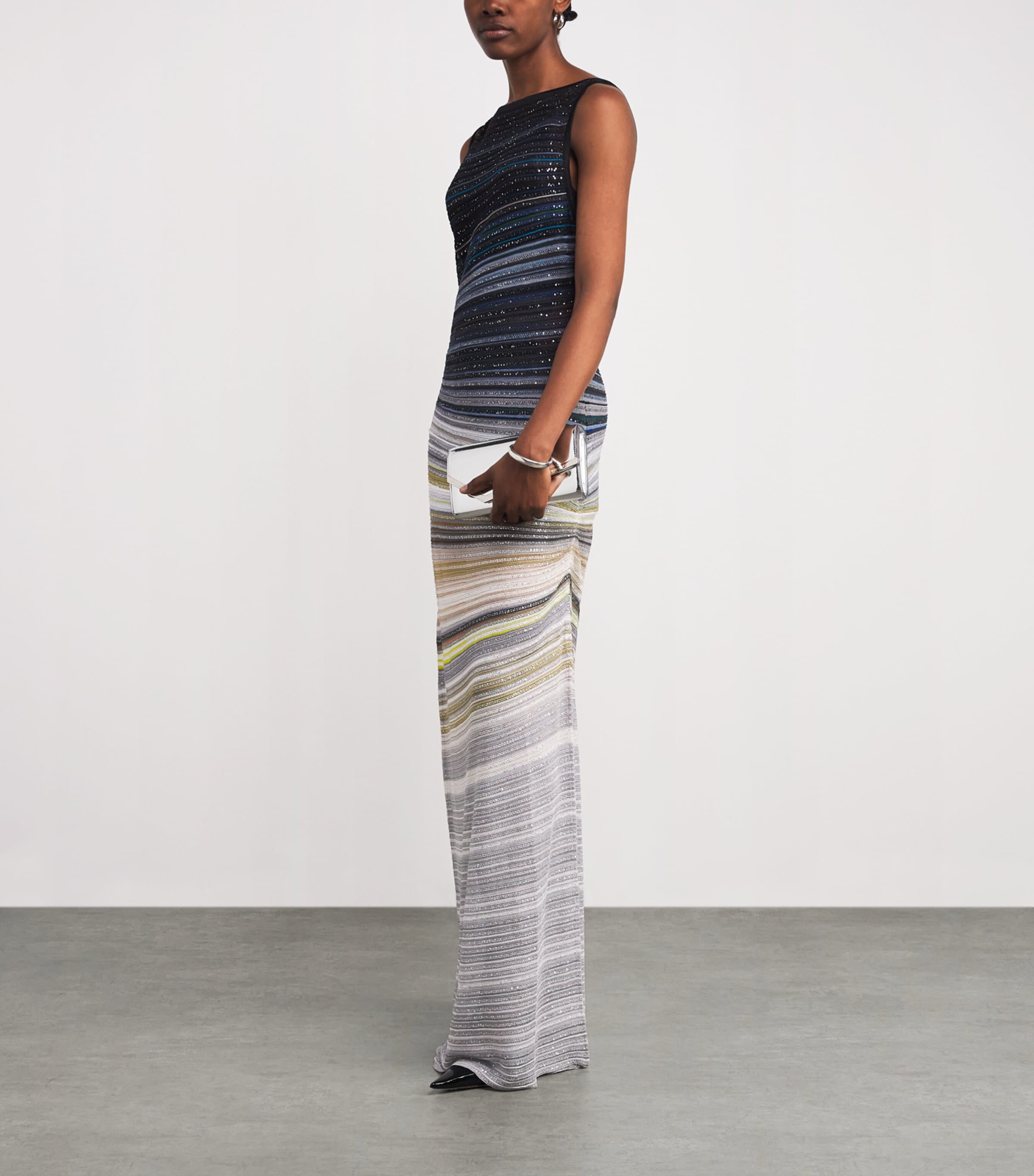 Lamé Embellished Stripe Maxi Dress SM9WR BLUE/LGHT GREY Image 2
