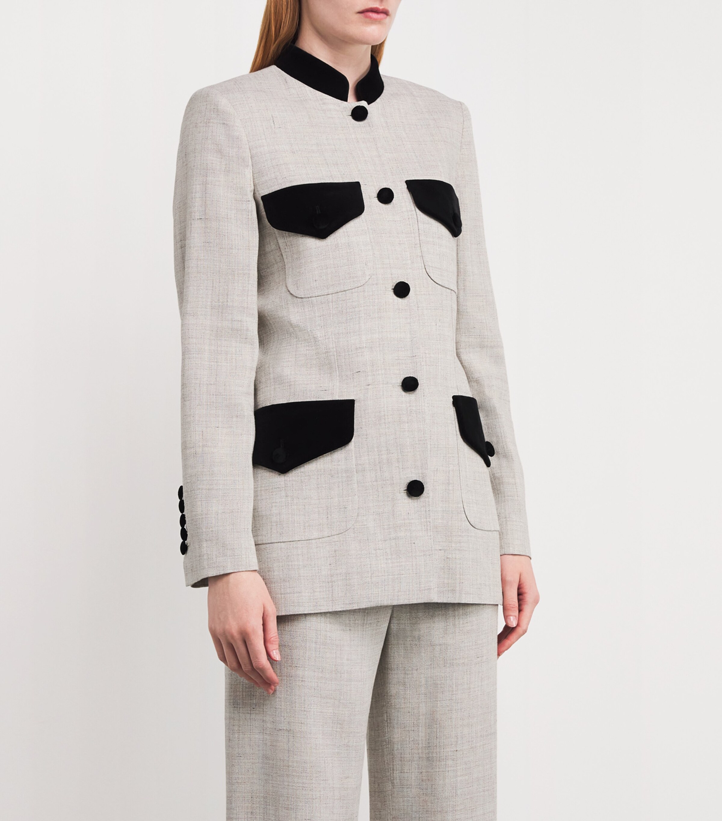 Liberowe Womens Contrast-Collar Raja Jacket Stone / Black Image 3