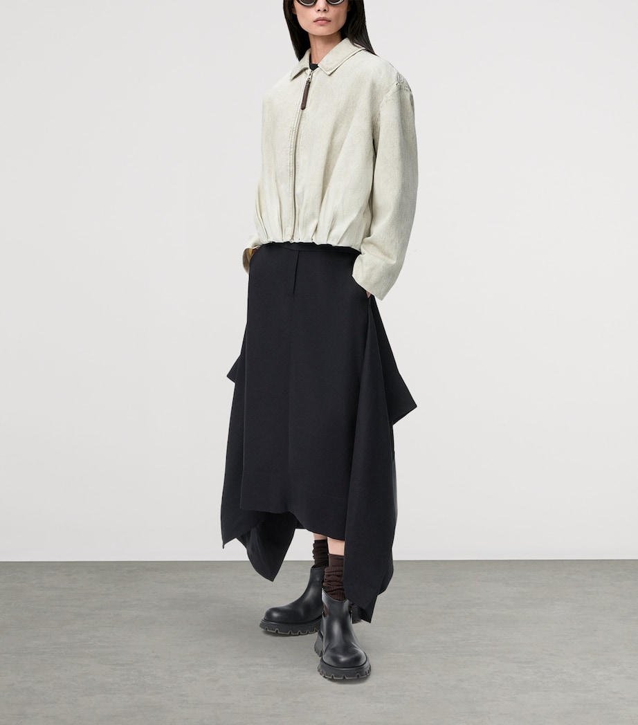 Leather-Trim Side-Pleat Midi Skirt BLACK Image 2