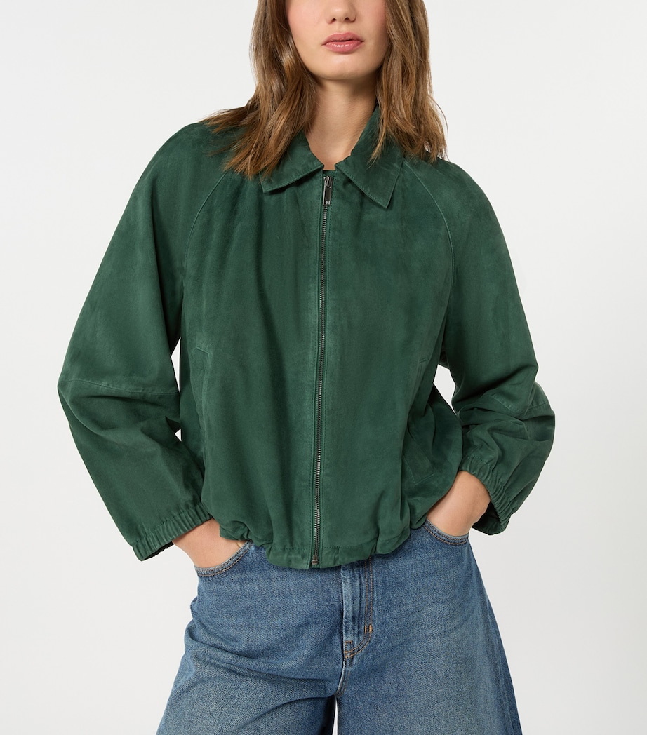 Weekend Max Mara Womens Suede Drawstring Bomber Jacket Dark Green Image 4