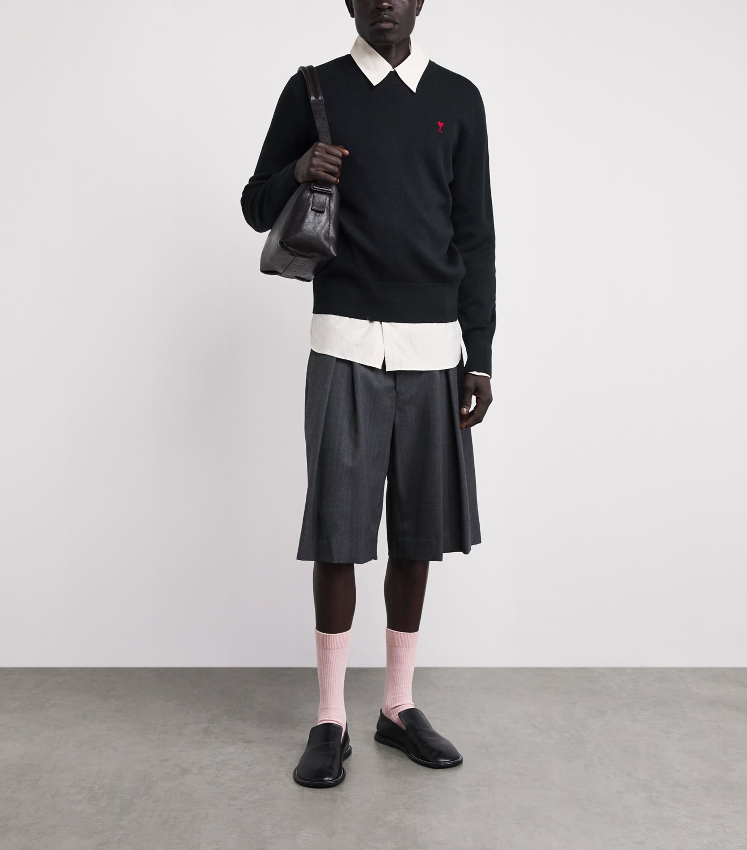 AMI Paris Mens Wool Ami de Coeur Sweater Noir/rouge Image 2