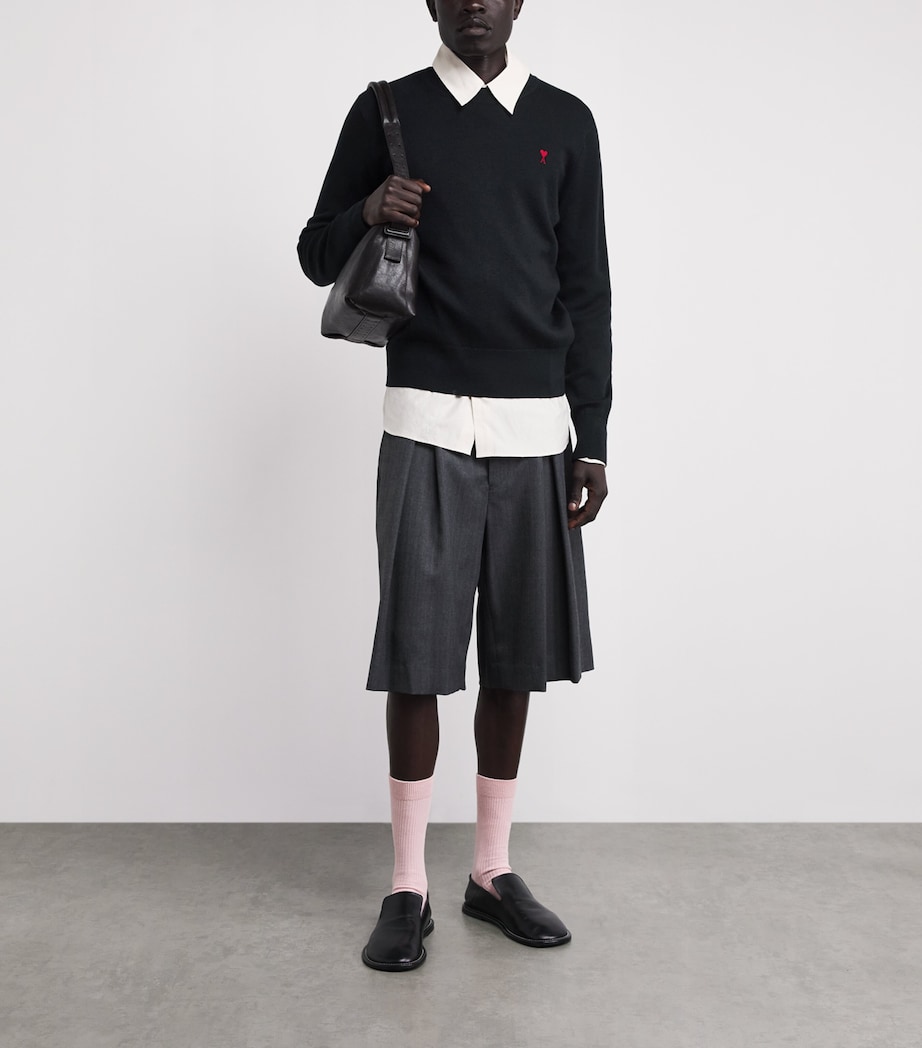 AMI Paris Mens Wool Ami de Coeur Sweater Noir/rouge Image 2