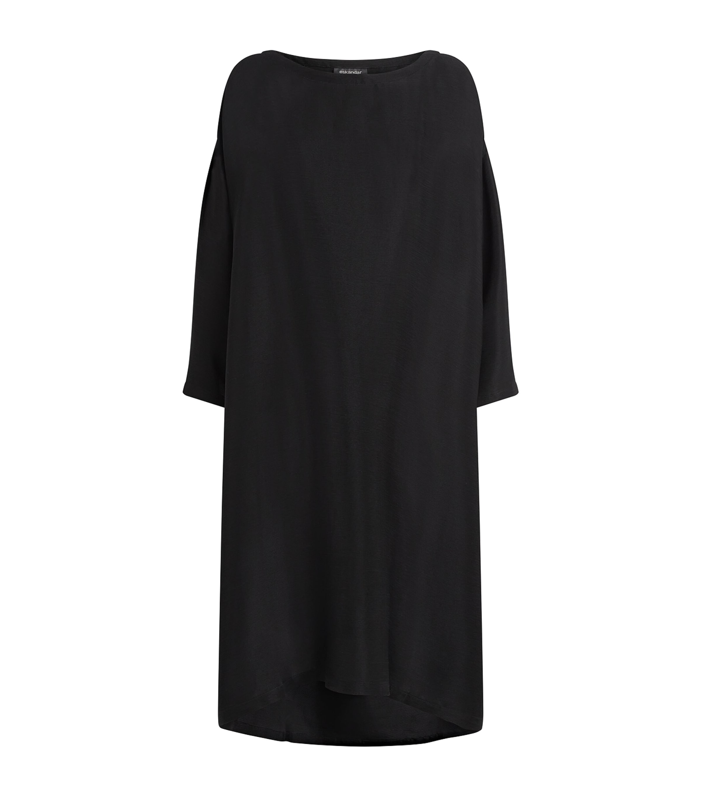 Eskandar Silk Plissé Scoop-neck Midi Dress In Black
