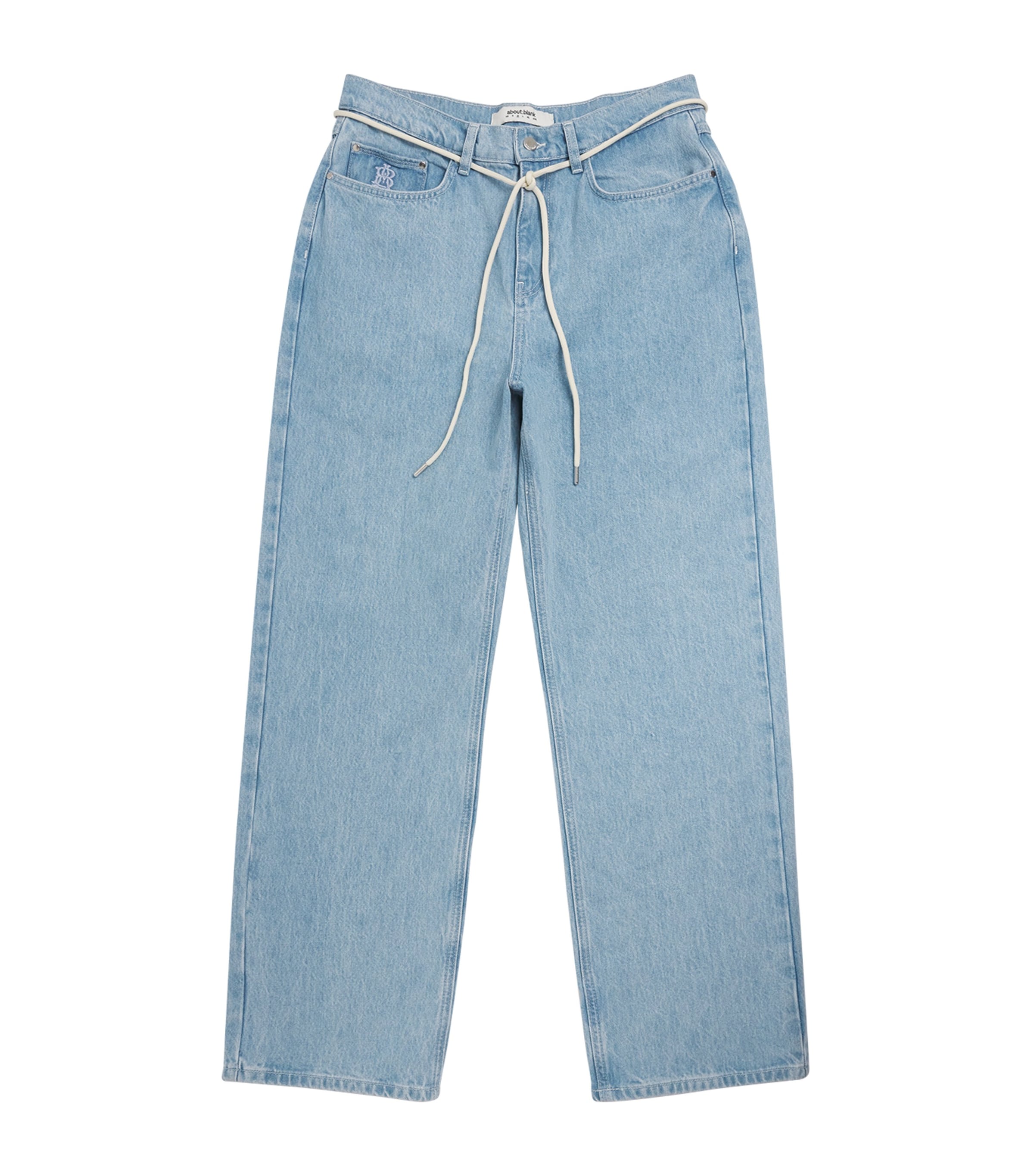 about:blank Mens Shoelace Belt Wide-Leg Jeans Light Blue Wash Image 1