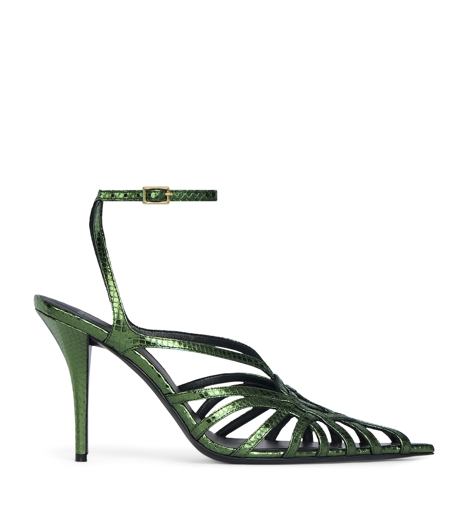 Balmain Python-Effect Leather Heeled Sandals Peridot Image 1