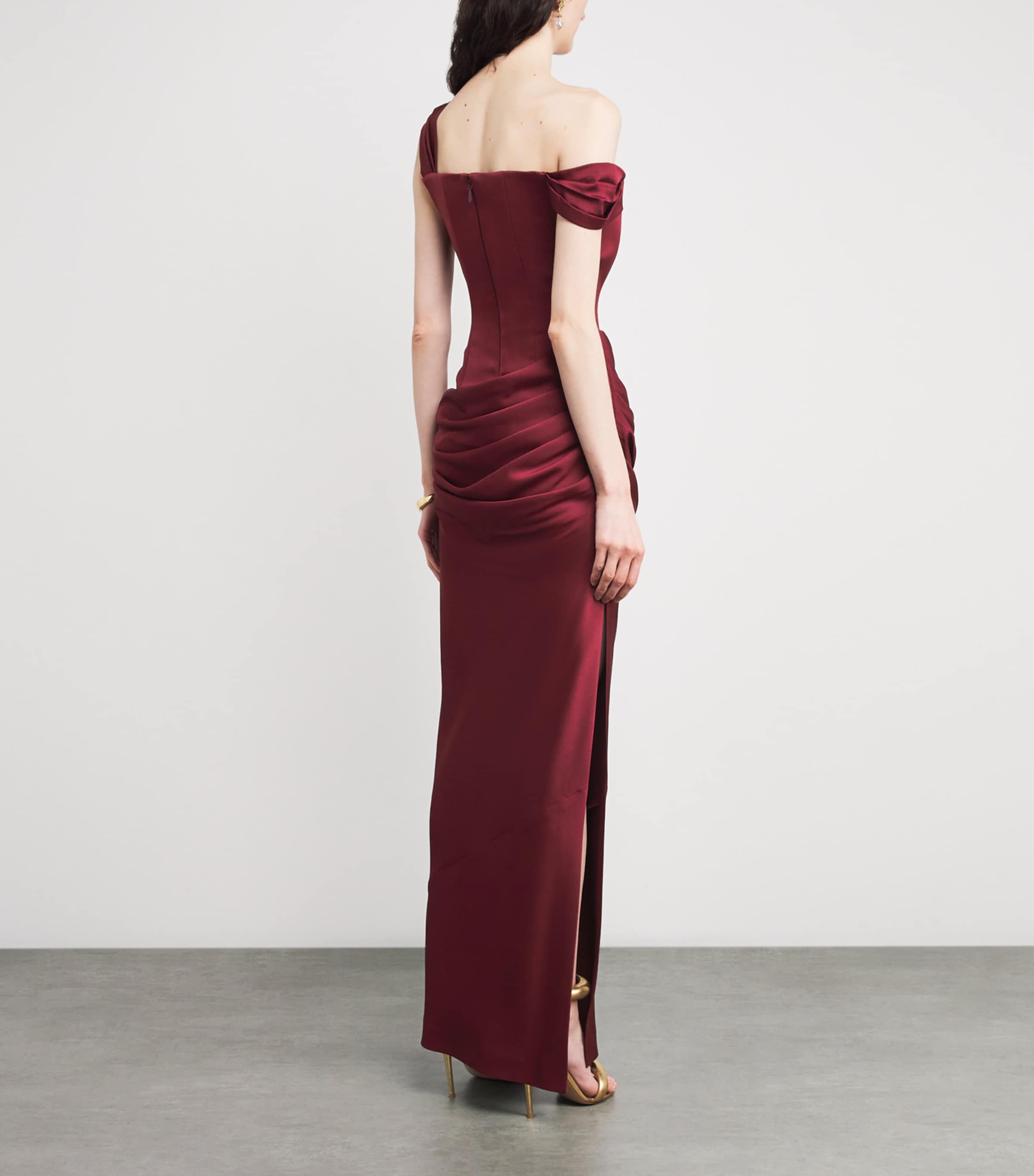 Satin Crepe Off-Shoulder Gown PORT Image 3
