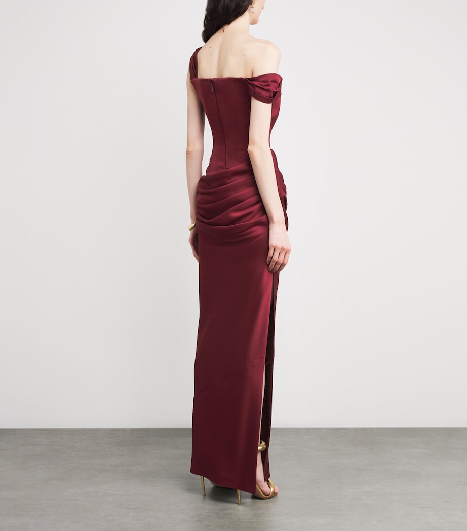 Satin Crepe Off-Shoulder Gown PORT Image 3