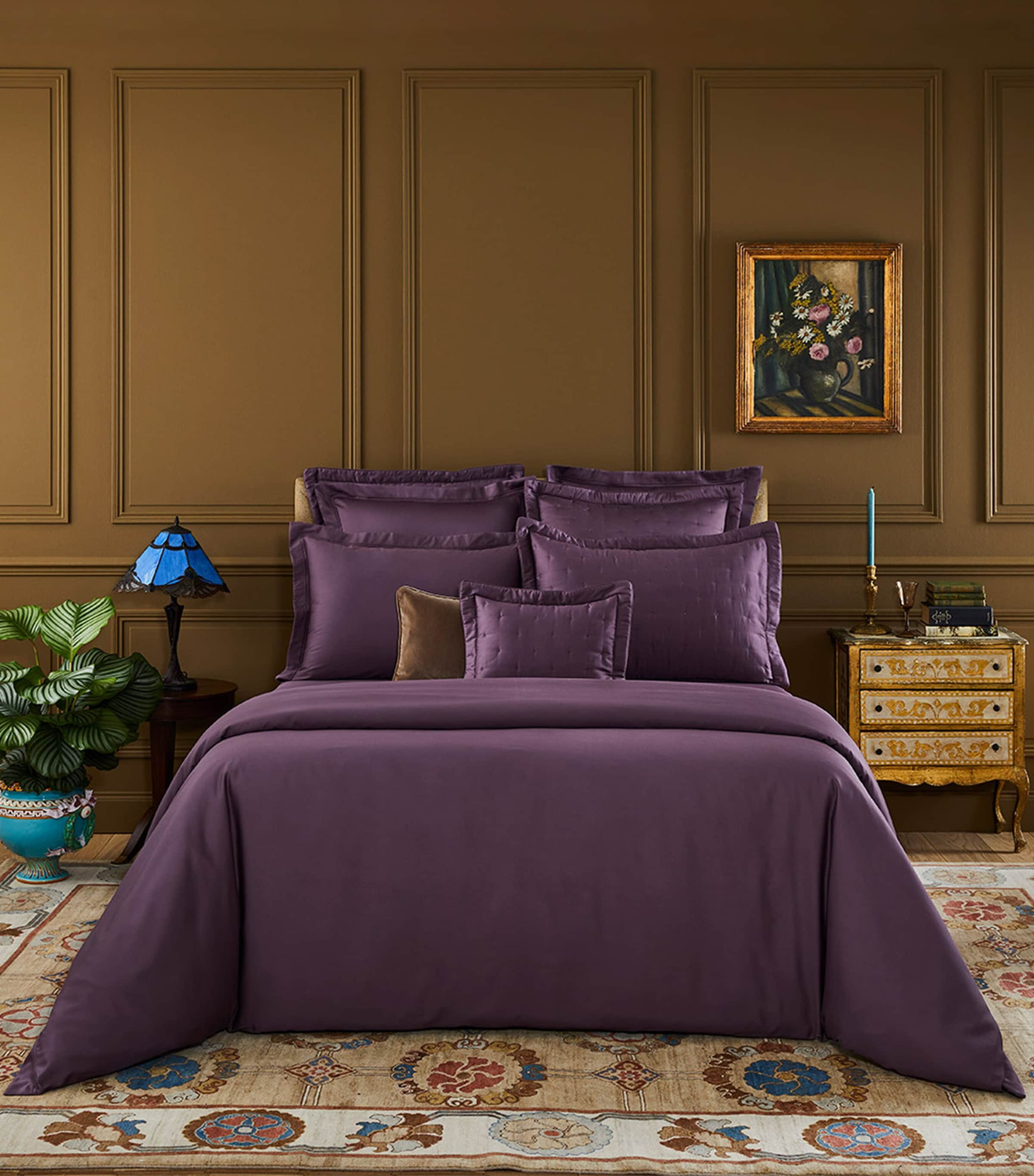 Yves Delorme Triomphe King Fitted Sheet In Purple