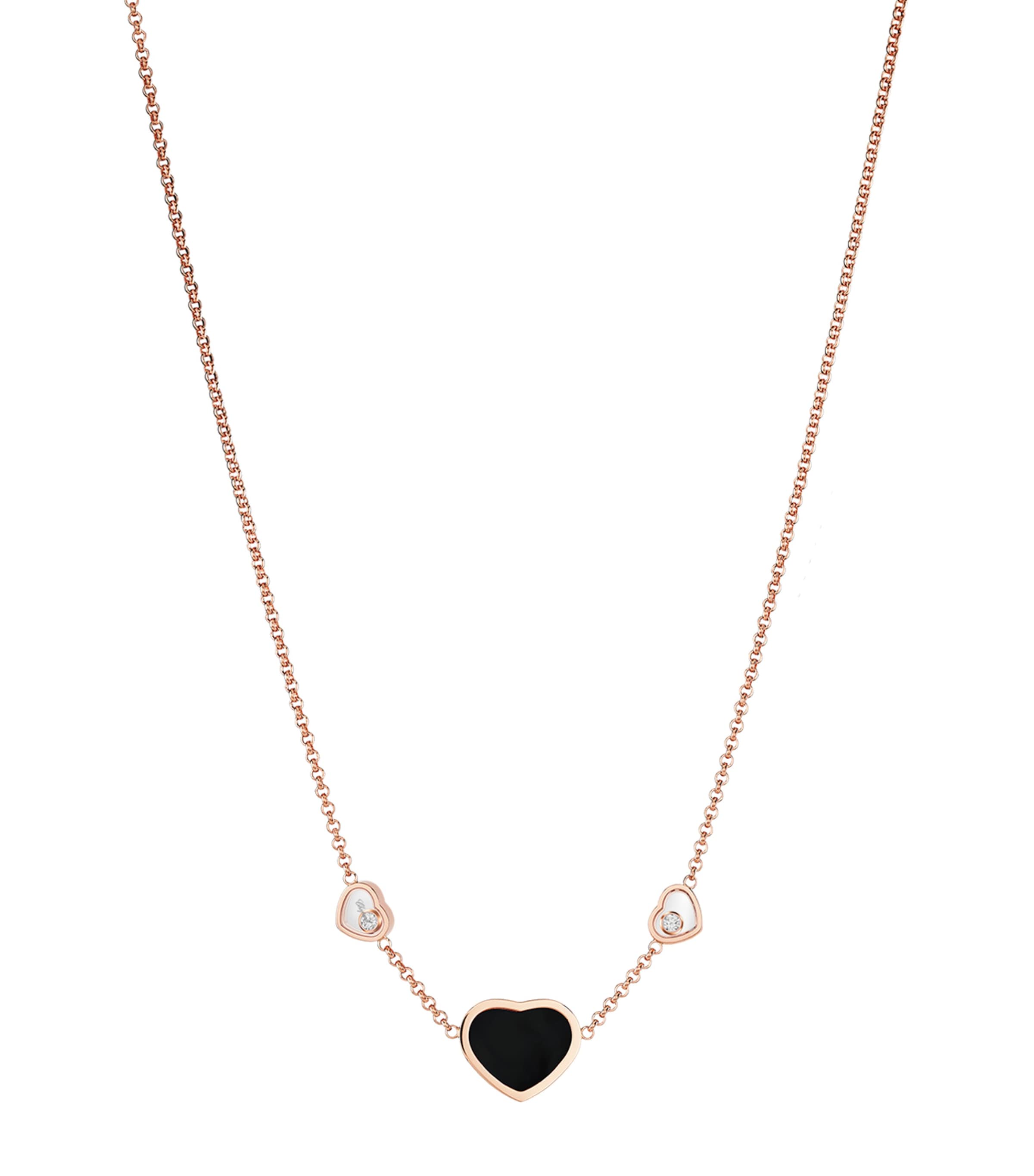 Chopard Rose Gold, Diamond And Onyx Happy Hearts Pendant In Rose Gold