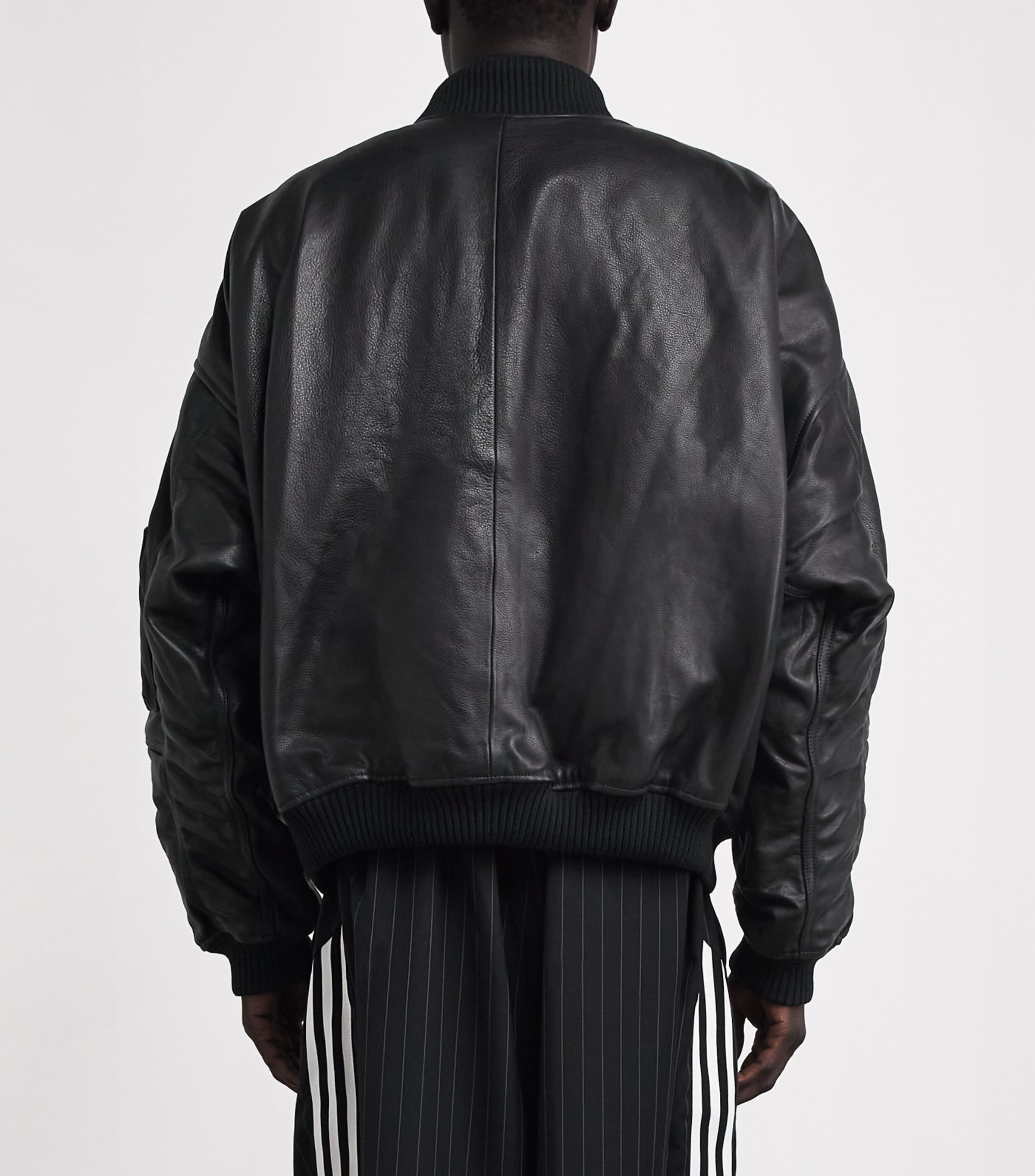 Willy Chavarria Mens x adidas Originals Leather Bomber Jacket Black Image 5