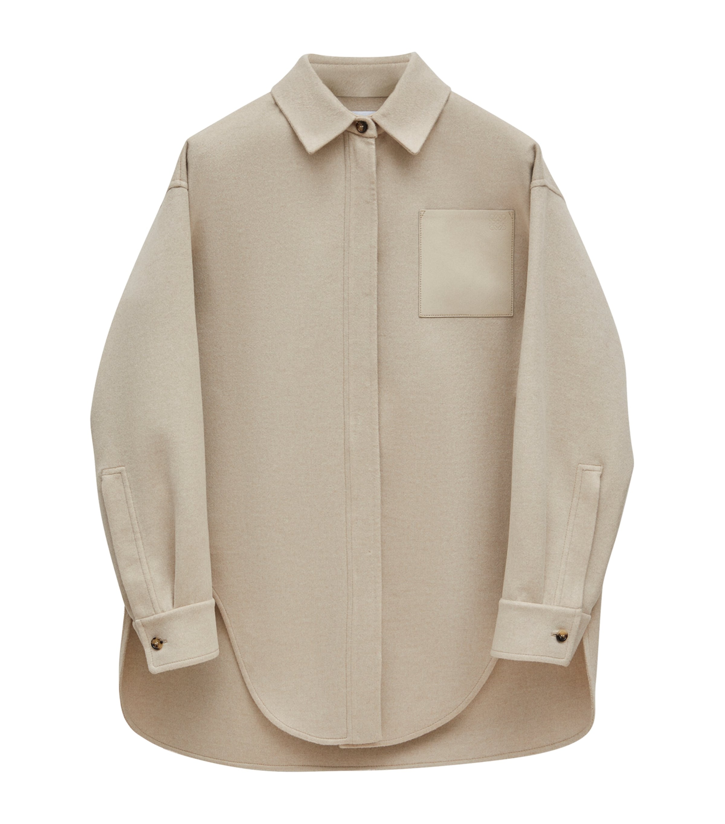 Wool-Blend Leather-Pocket Overshirt LIGHT BEIGE MELANGE Image 1