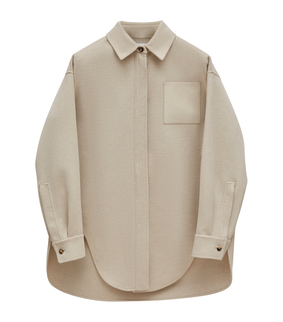 Wool-Blend Leather-Pocket Overshirt LIGHT BEIGE MELANGE Image 1
