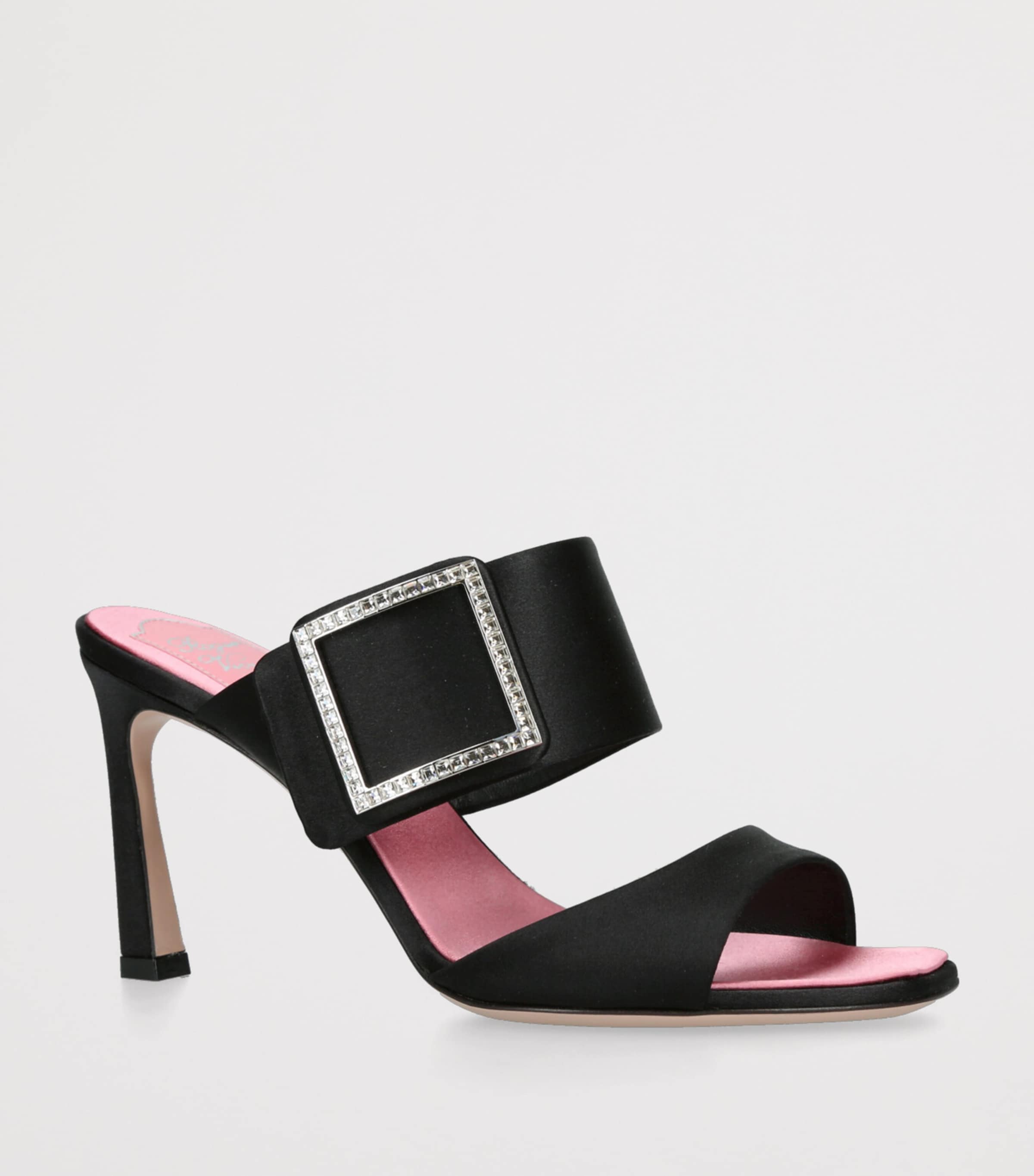 Roger Vivier Satin Trompette Wide-Strap Mules 85 Black Image 3