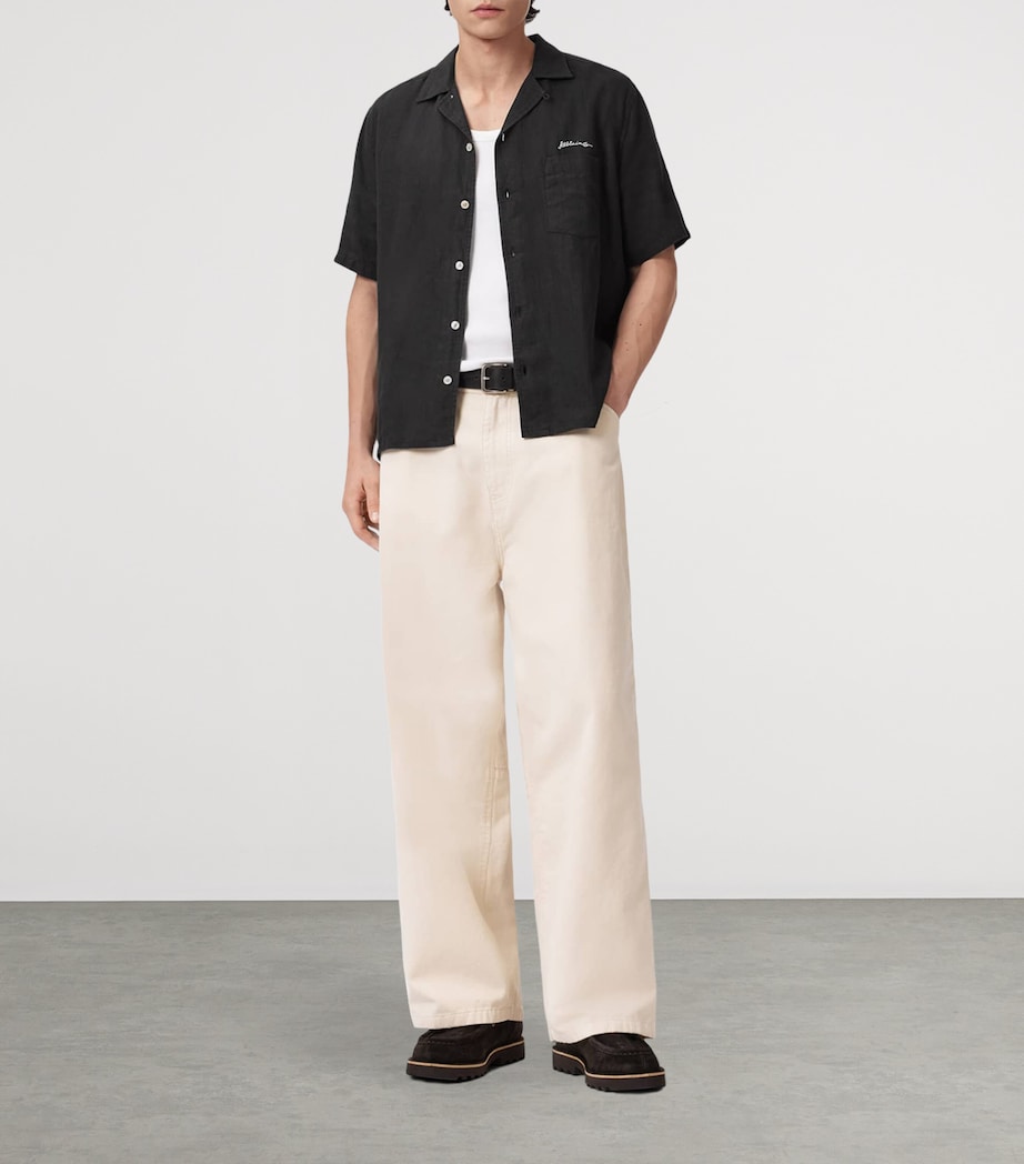 AllSaints Mens Linen Embroidered Wilder Shirt Black Image 2