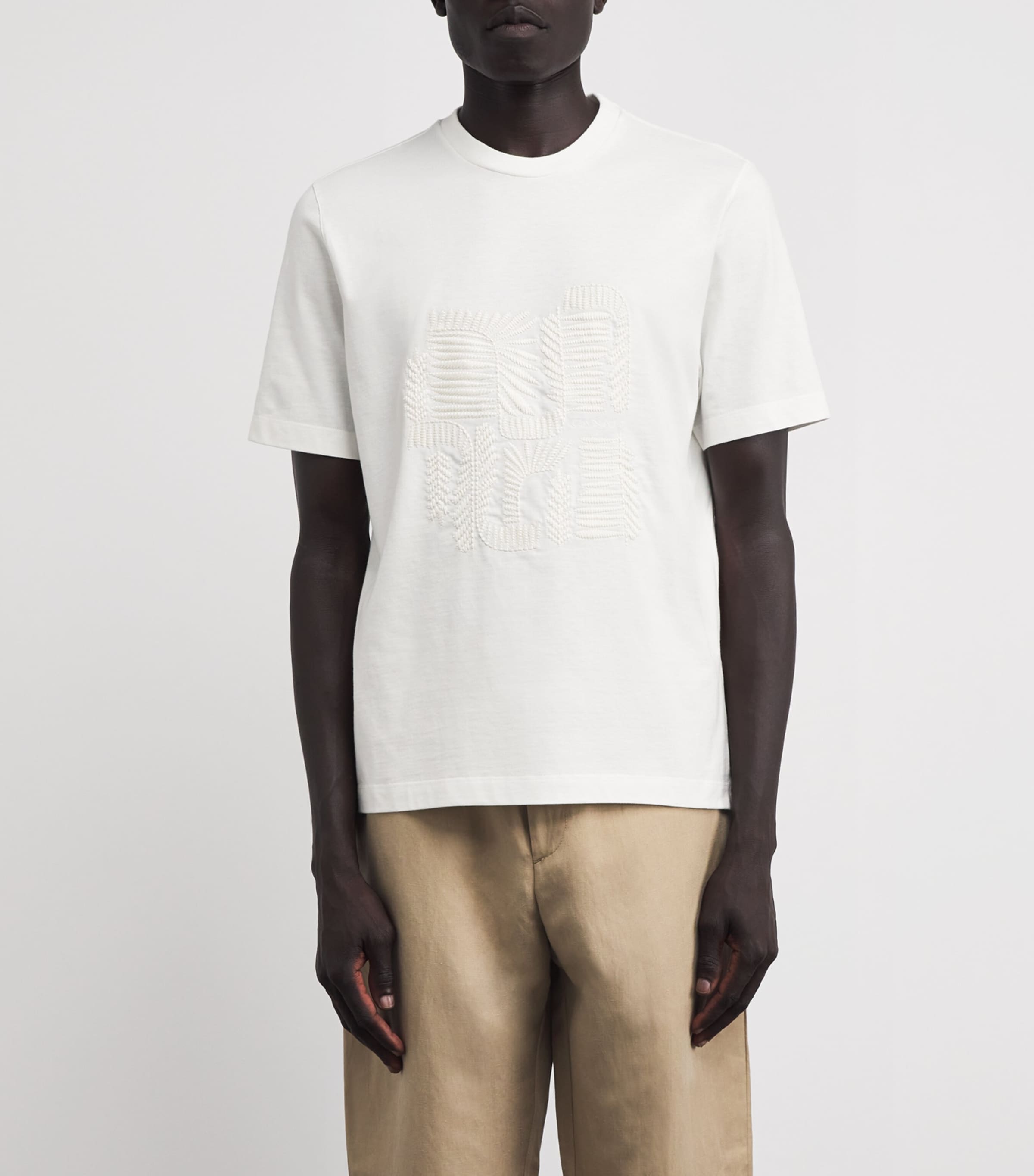 Canali Mens Cotton Embroidered T-Shirt White Image 3