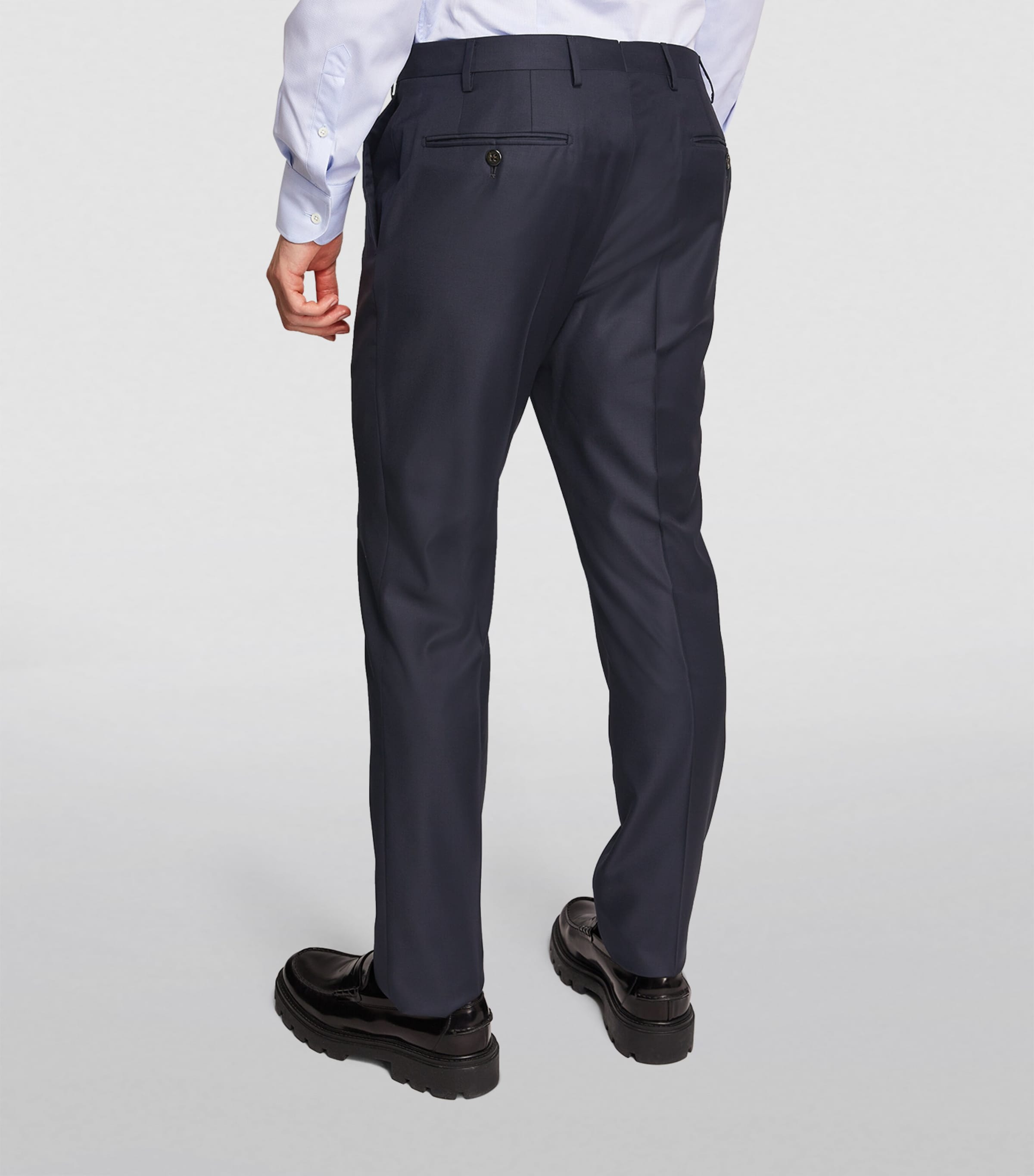 Virgin Wool Slim Tailored Trousers NAVY-001 Image 4