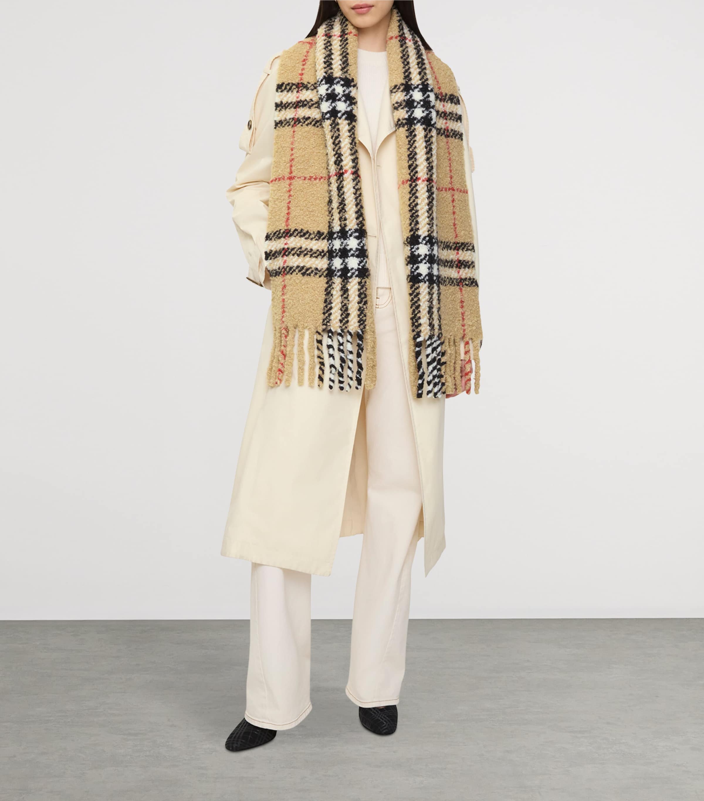 Burberry Alpaca-Wool Bouclé Check Scarf Sand Image 5