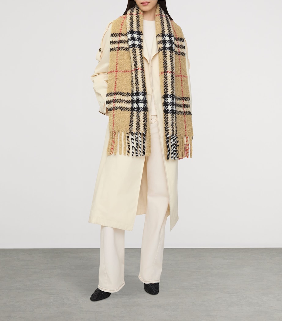 Alpaca-Wool Bouclé Check Scarf SAND Image 5