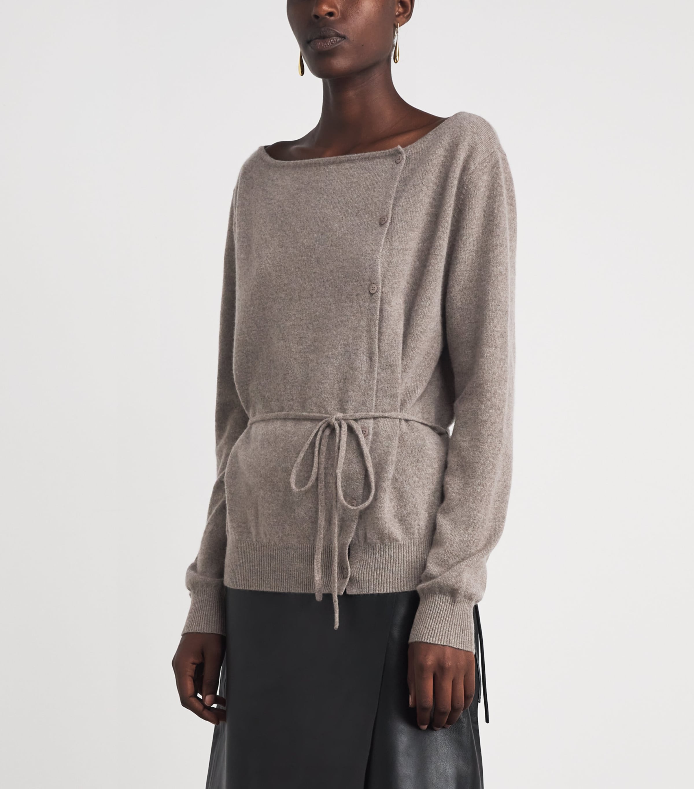 St. Agni Womens Cashmere Belted Asymmetrical Cardigan Vapor Image 4