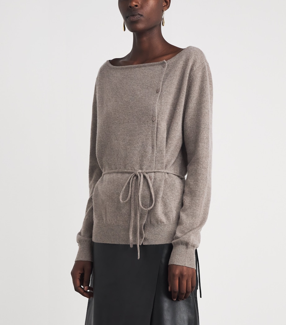 St. Agni Womens Cashmere Belted Asymmetrical Cardigan Vapor Image 4