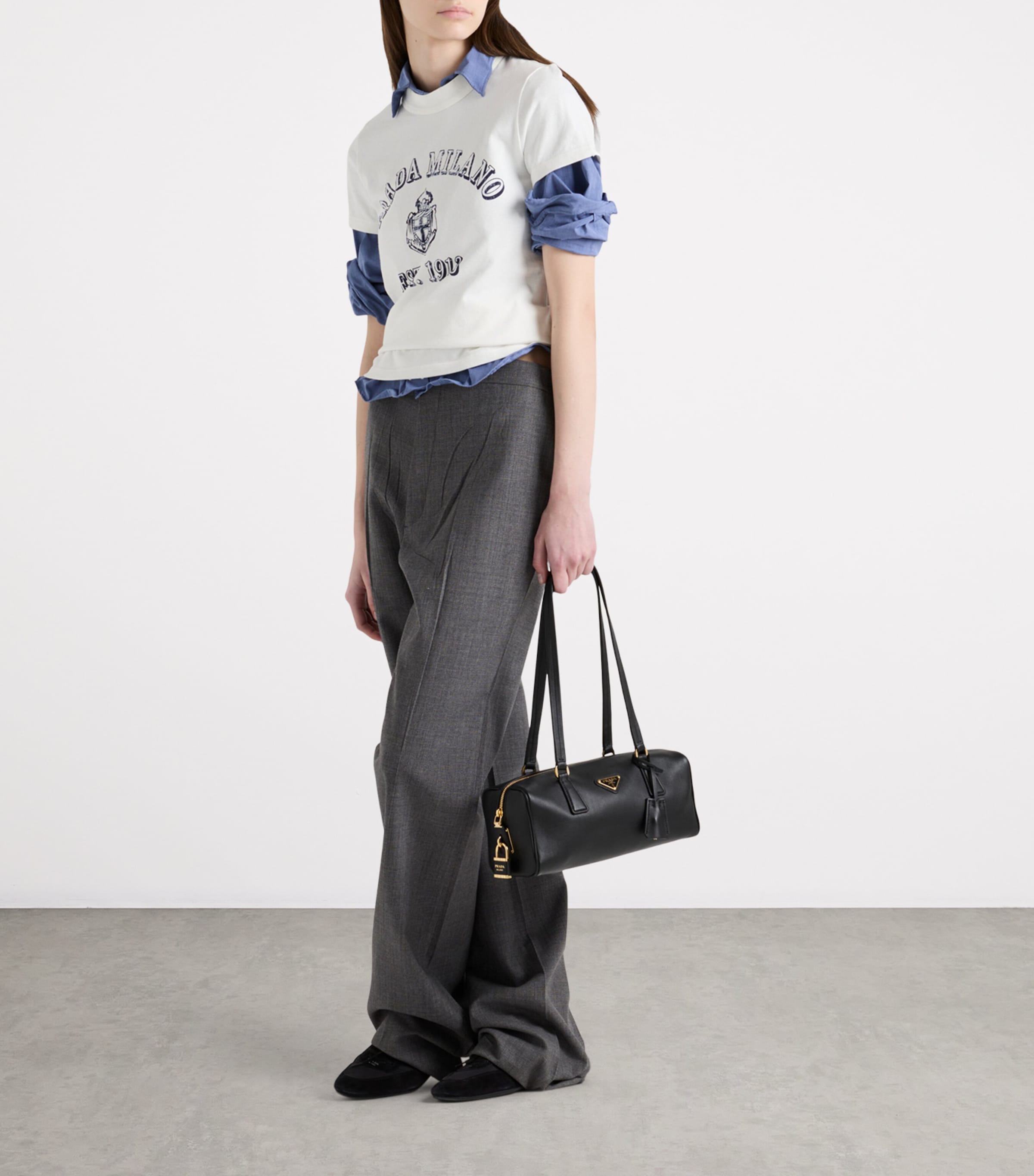 Prada Womens Cotton Logo T-Shirt Image 2