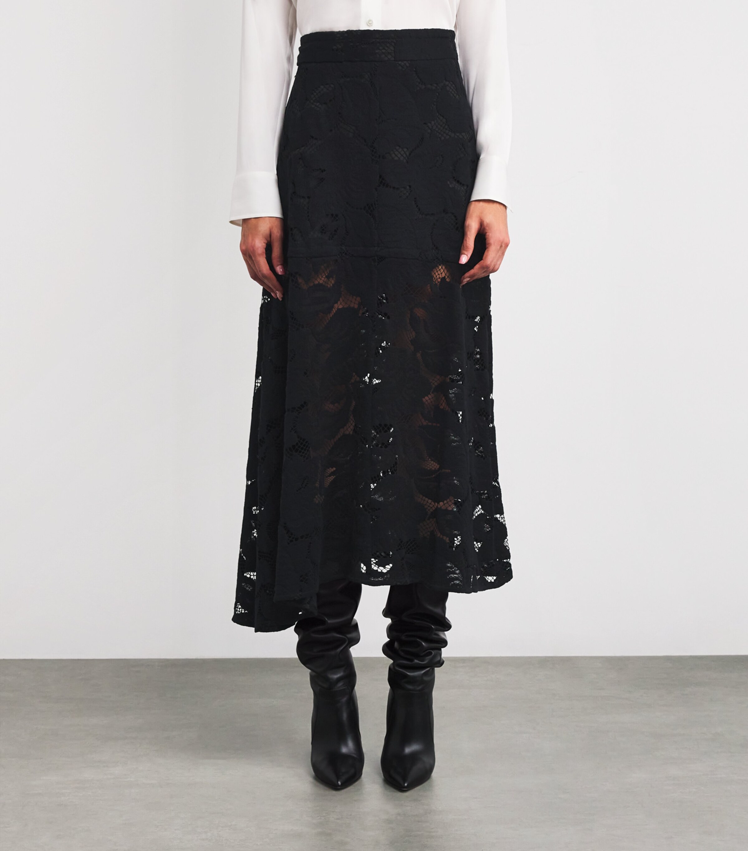 Patou Womens Organic Cotton-Blend Lace Midi Skirt Black Image 3