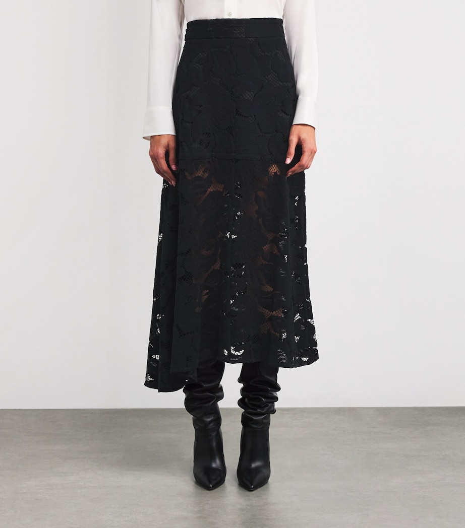 Organic Cotton-Blend Lace Midi Skirt 0228 BLACK Image 3