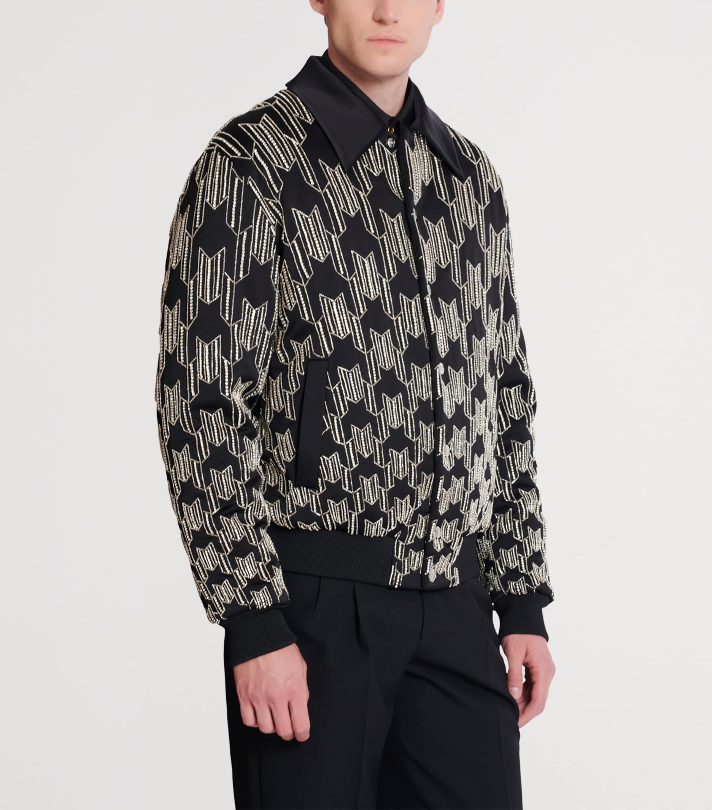 Satin Houndstooth Bomber Jacket EAW NOIR/CRISTAL Image 5
