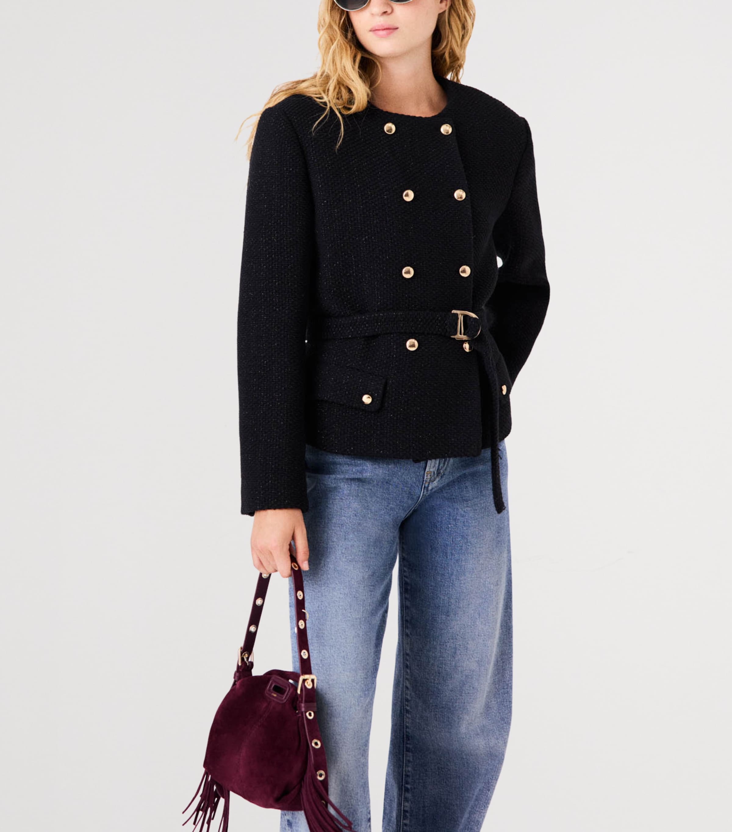 Maje Womens Belted Double-Breasted Jacket Black Image 5