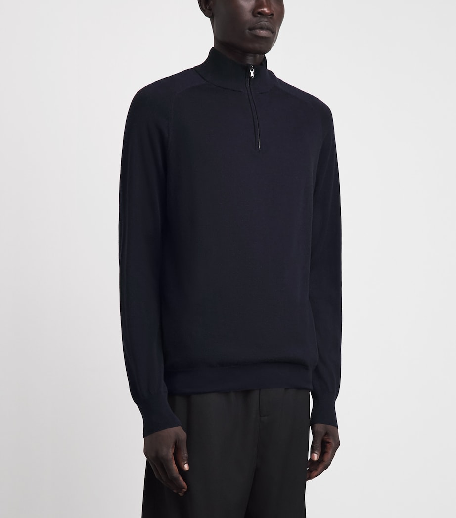 Sunspel Mens Sea Island Cashmere Half-Zip Sweater Midnight Navy Image 4