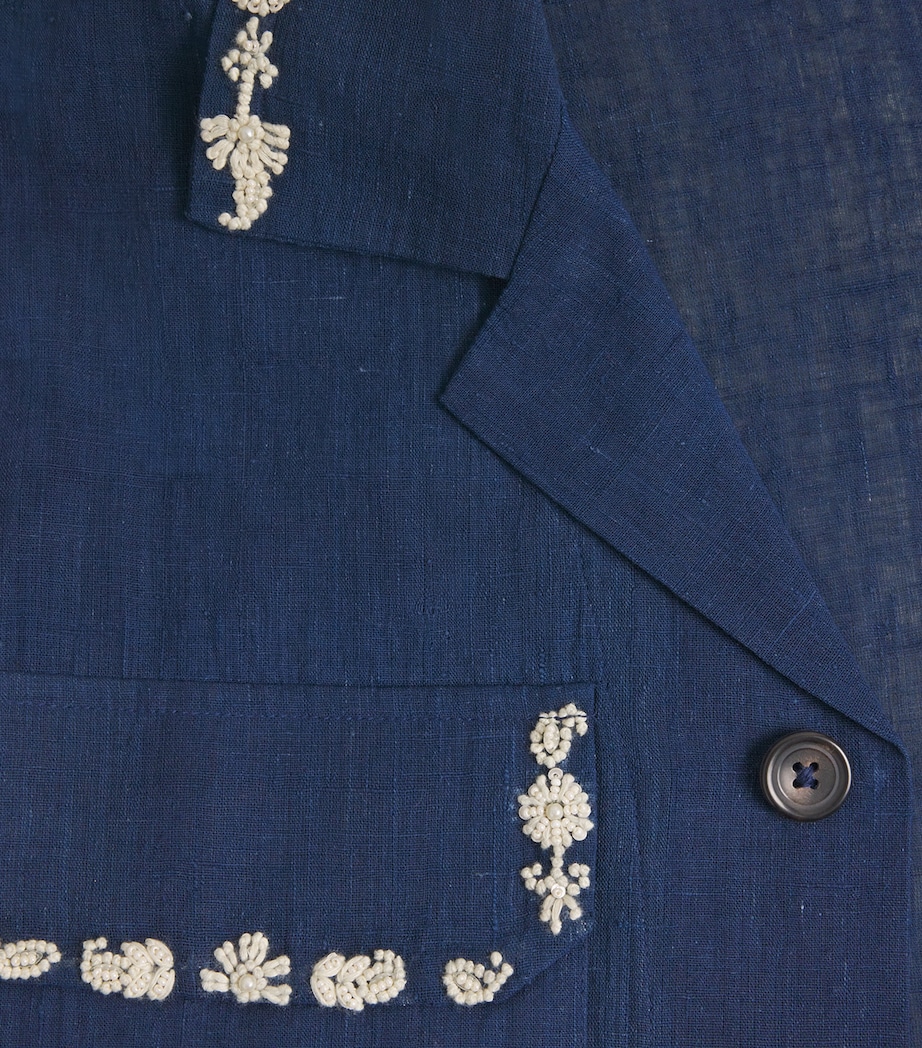 Kartik Research Mens Cotton Embroidered Surya Shirt Blue/ White Image 6