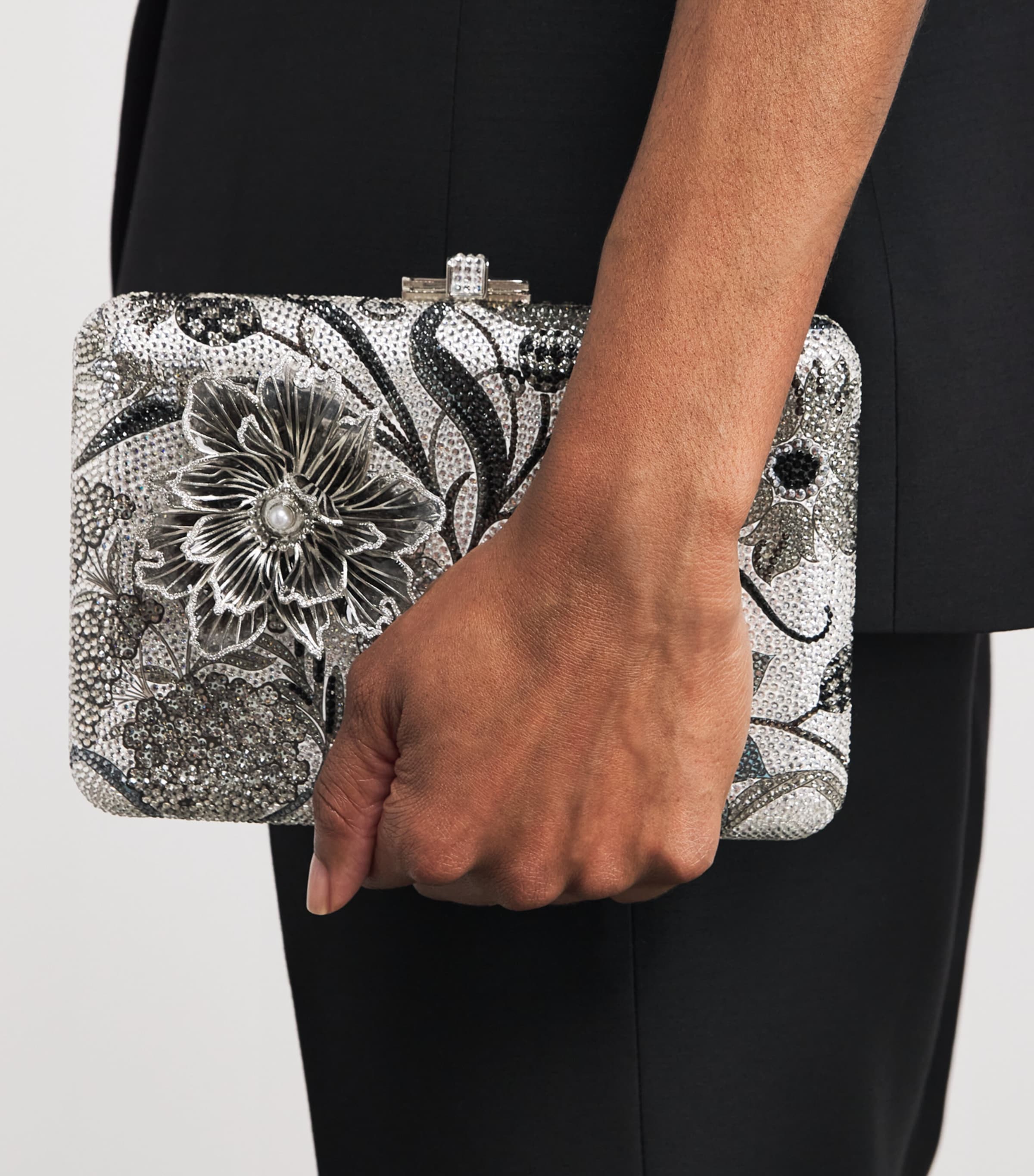 Judith Leiber Dancing Floral Slim Slide Clutch Bag Srhmt Slvr Rhine Mlt Image 2