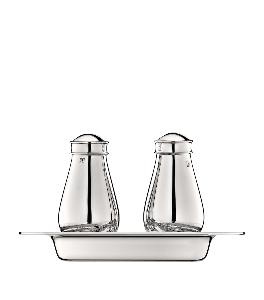 Silver-Plated Jardin d’Eden Salt and Pepper Shakers with Tray SILVER Image 1