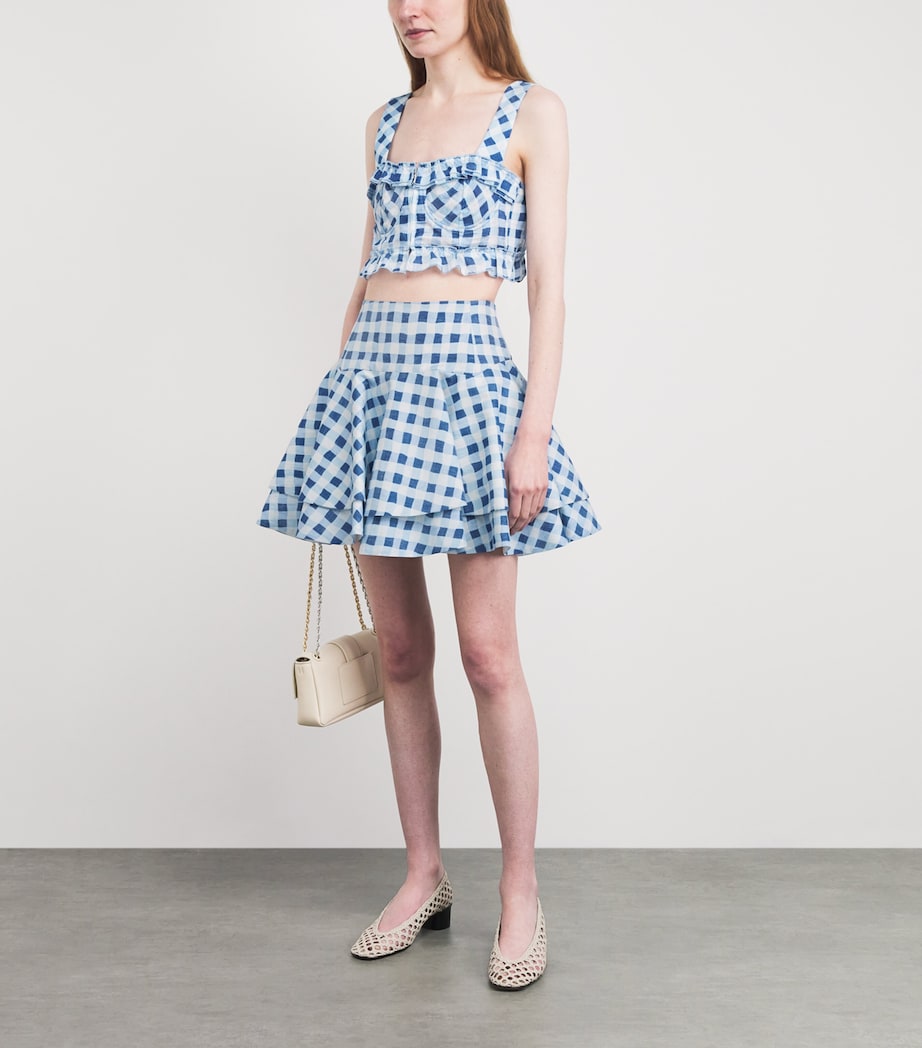 Sandro Paris Womens Linen-Blend Ruffle Mini Skirt Blu / White Image 2