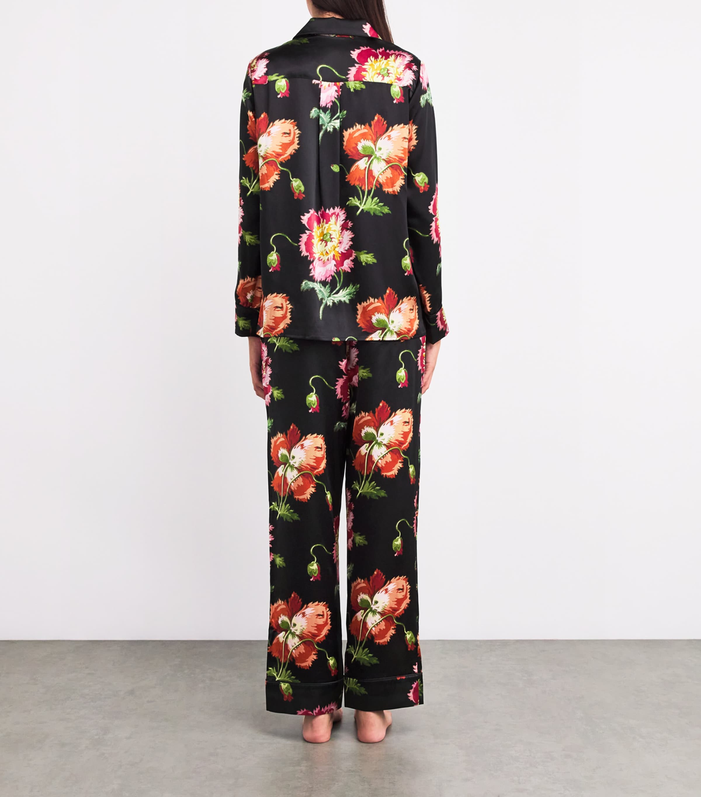 Harrods Womens Silk Floral Pyjama Set Black Image 3