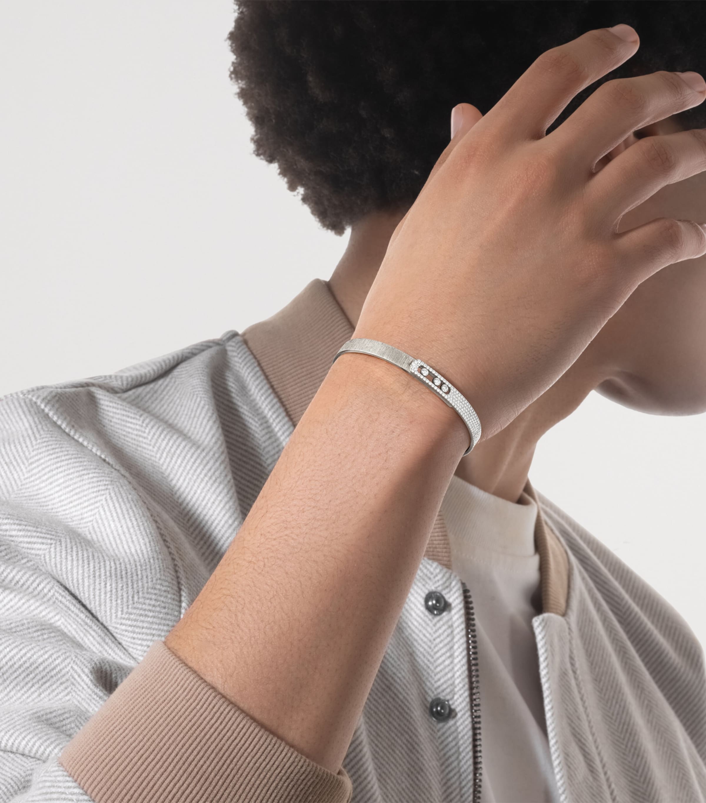Messika Move Noa Diamond and White Gold Half Pavé Chiselled Bangle (1.20ct) White Gold Image 2