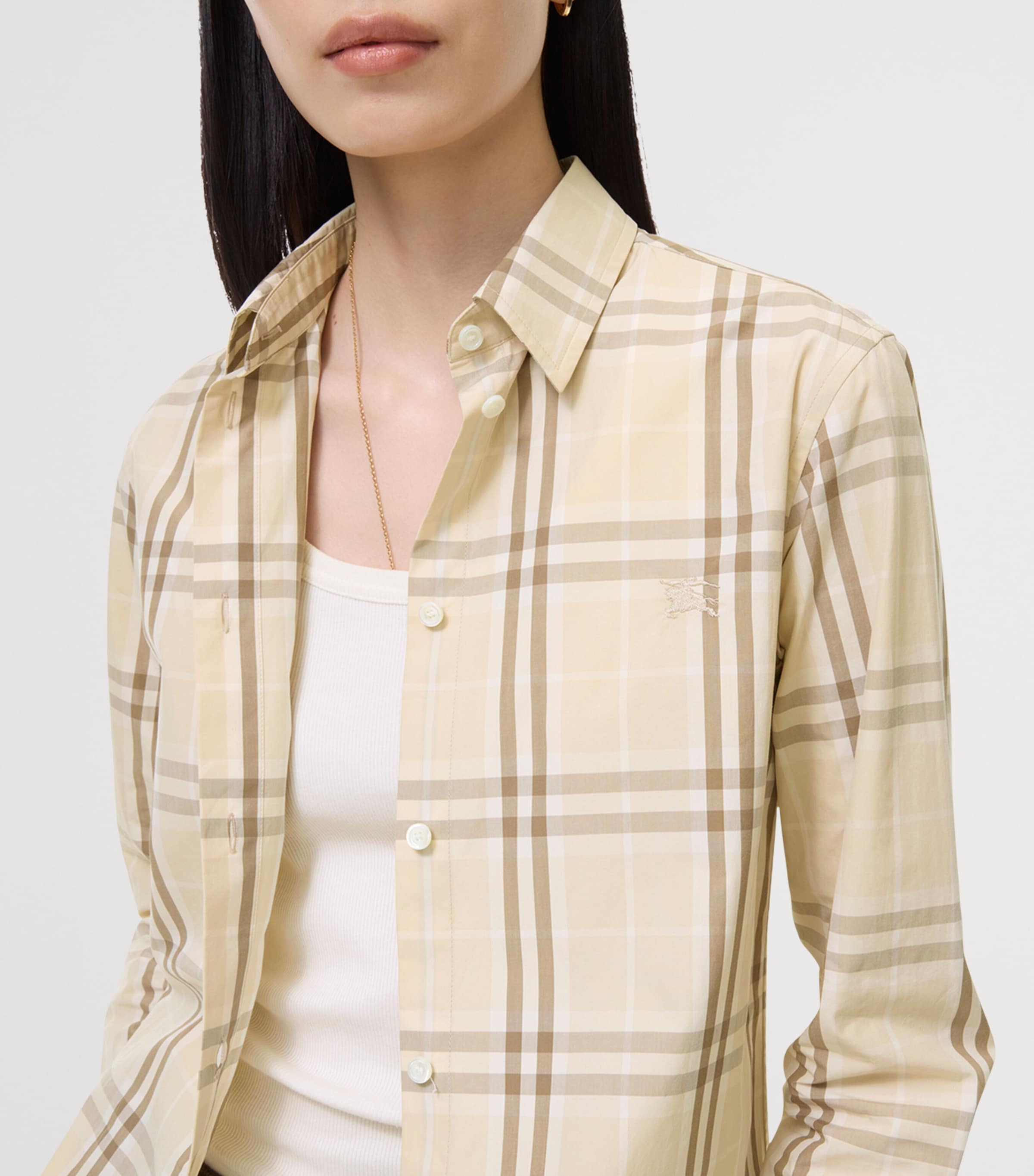 Burberry Womens Cotton Check Shirt Yarn Beige Ip Check Image 3