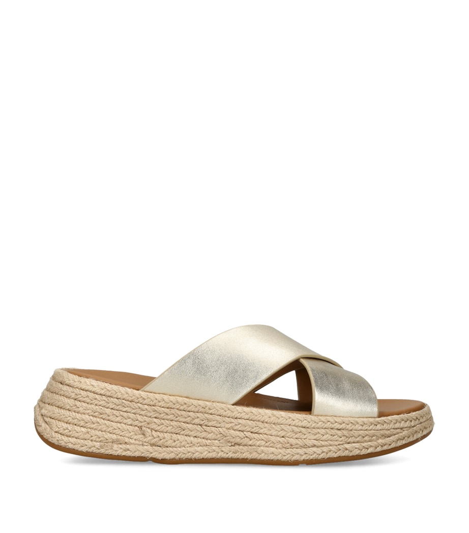 FitFlop Leather F-Mode Flatform Slides Gold Image 1