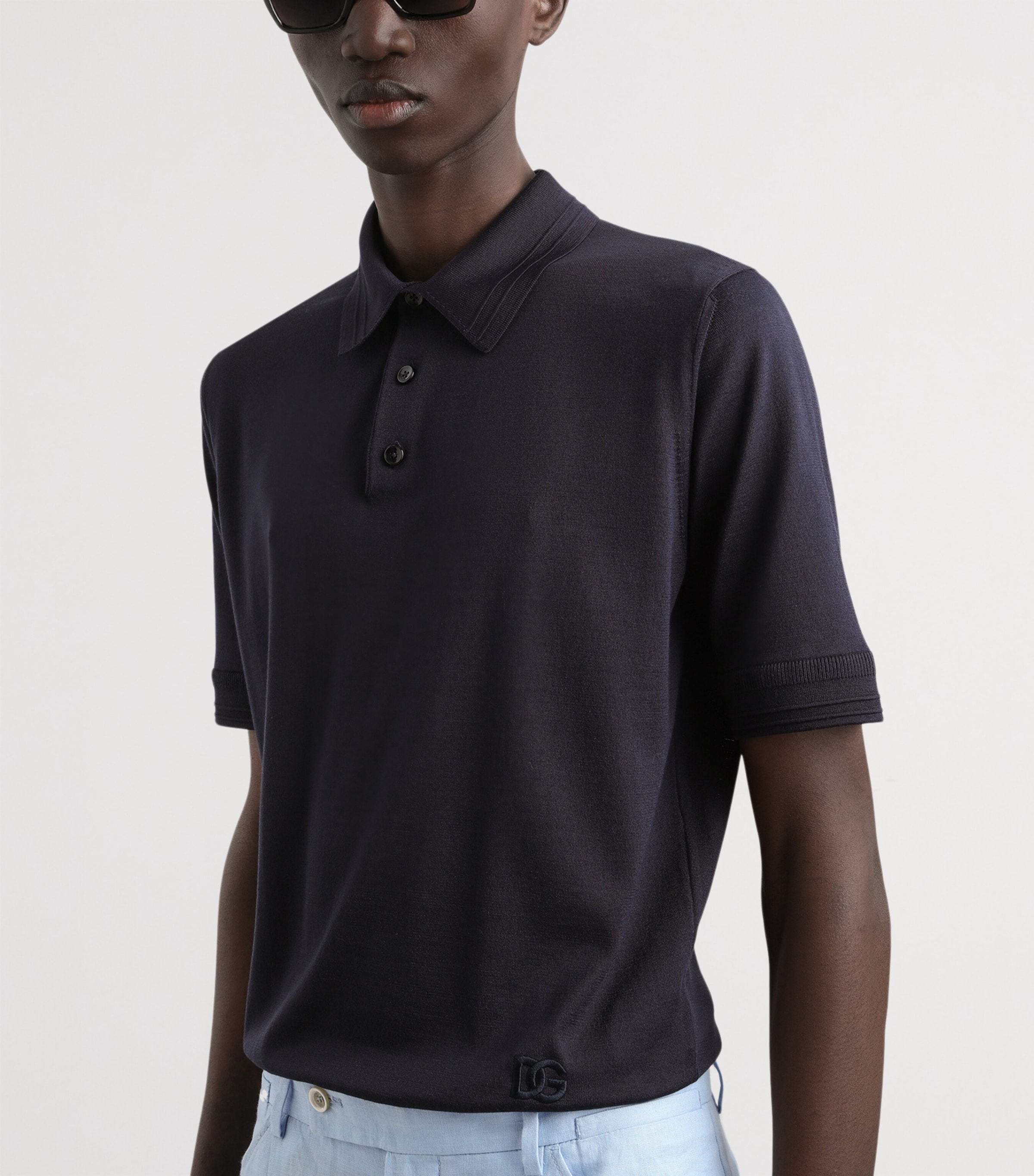Silk Polo Shirt B1622-VERY DARK BLUE Image 5