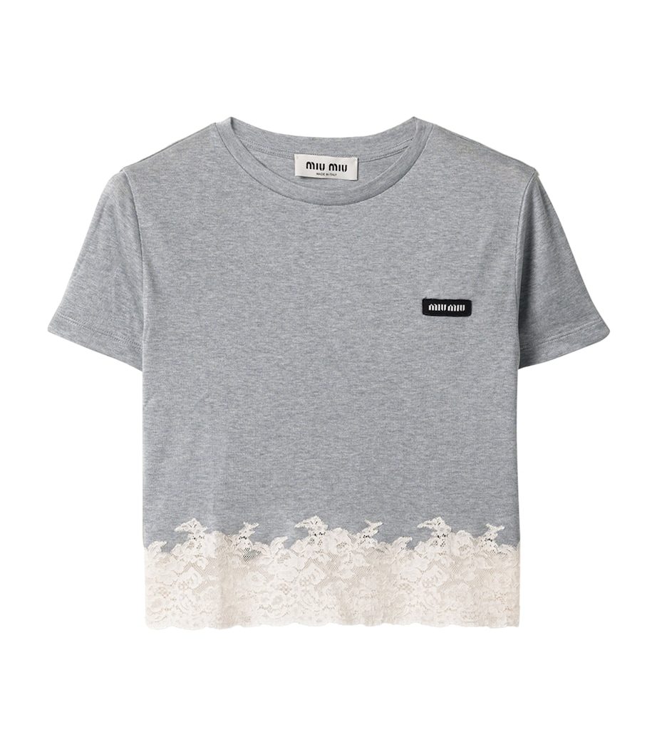 Miu Miu Womens Recycled Silk Cropped T-Shirt Grey Image 1